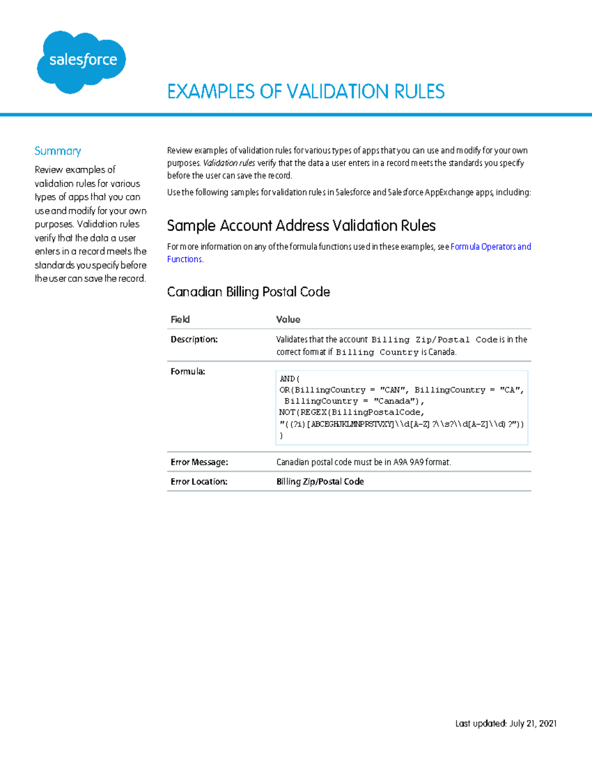 Salesforce useful validation formulas - EXAMPLES OF VALIDATION RULES ...