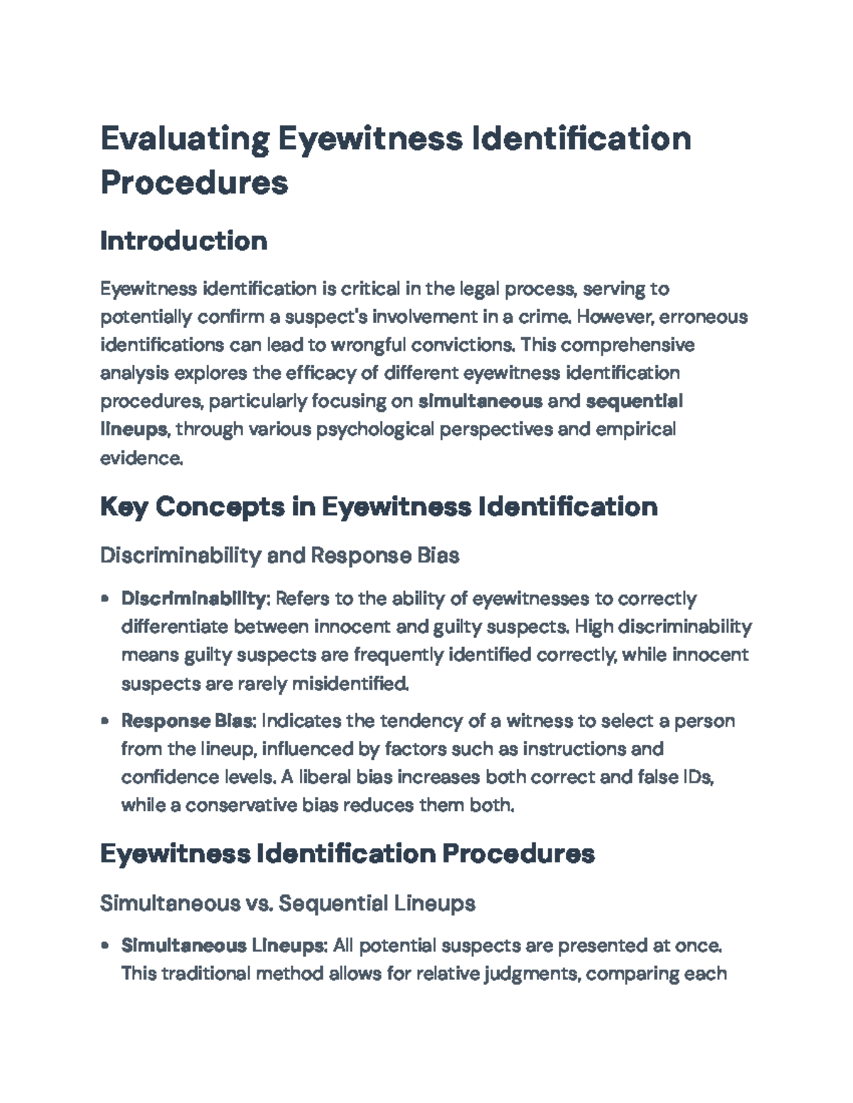Evaluating Eyewitness Identification Procedures: Insights ...