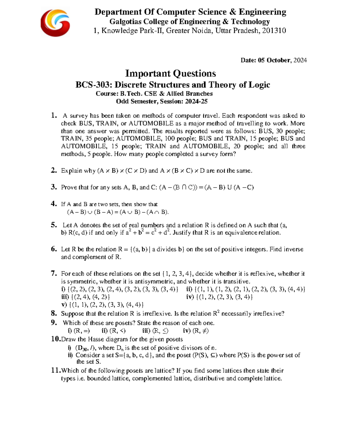 BCS-303 Important Questions for Units 1 & 2 - Odd Semester 2024 - Studocu