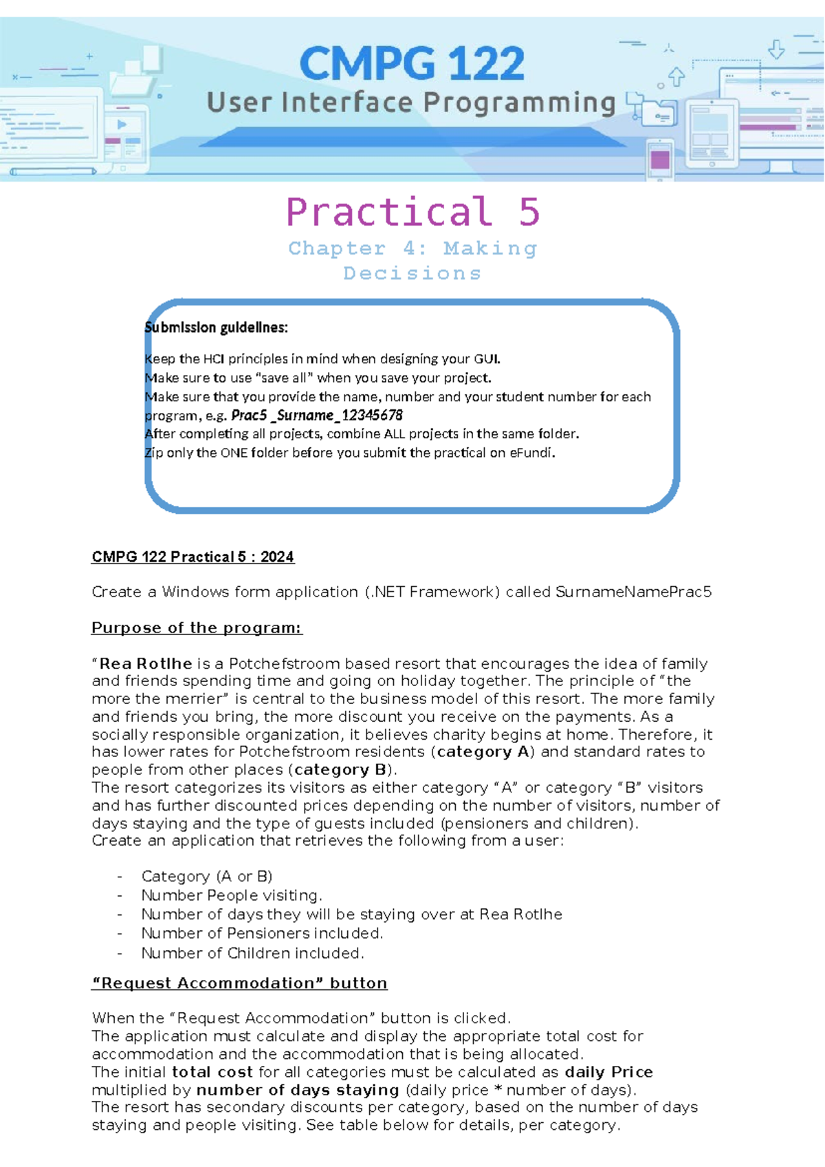CMPG 122 Practical 5: Windows Form App for Accommodation Booking - Studocu