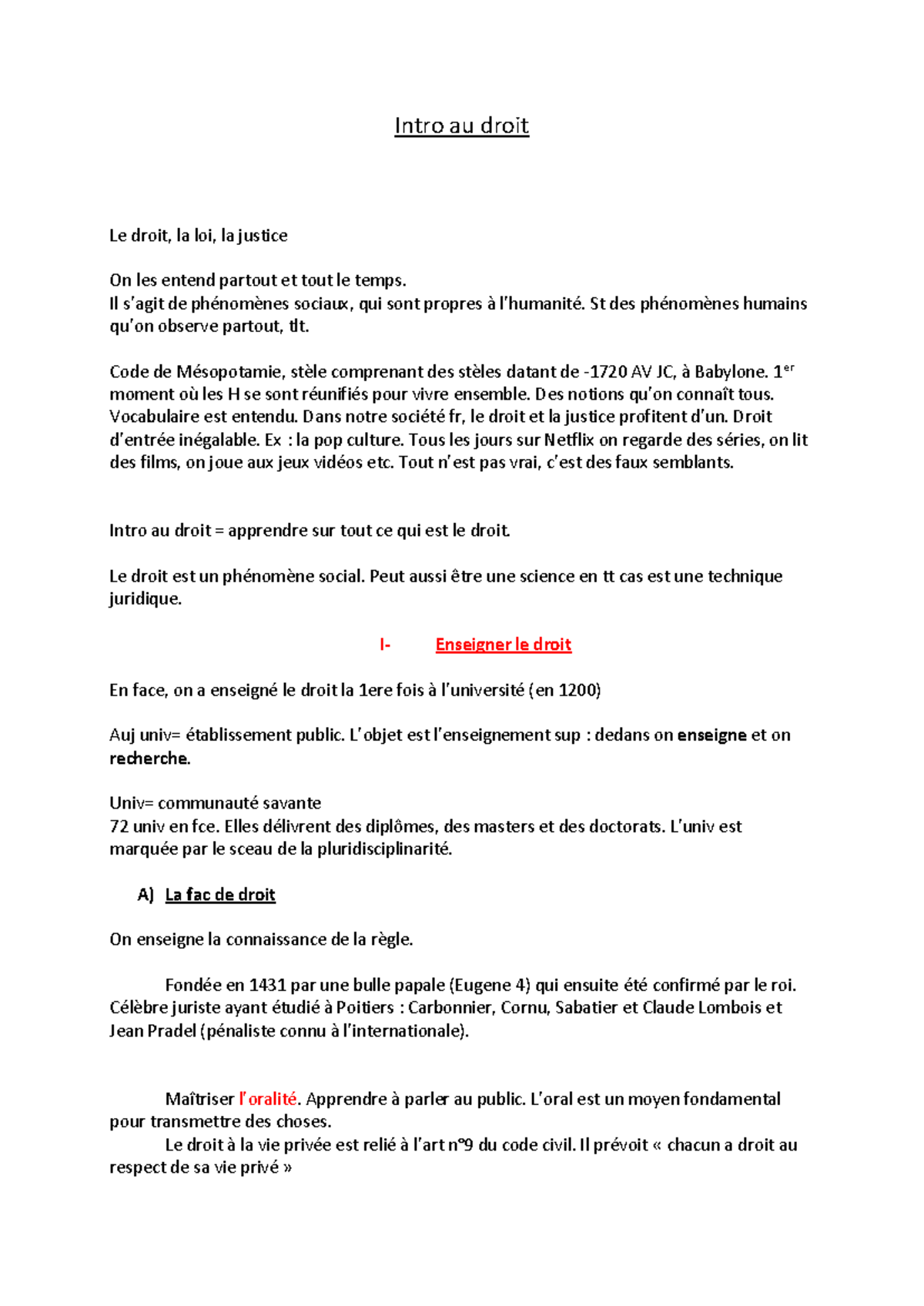 Cours L1 : Introduction au Droit - Aspects Sociaux et Historiques - Studocu