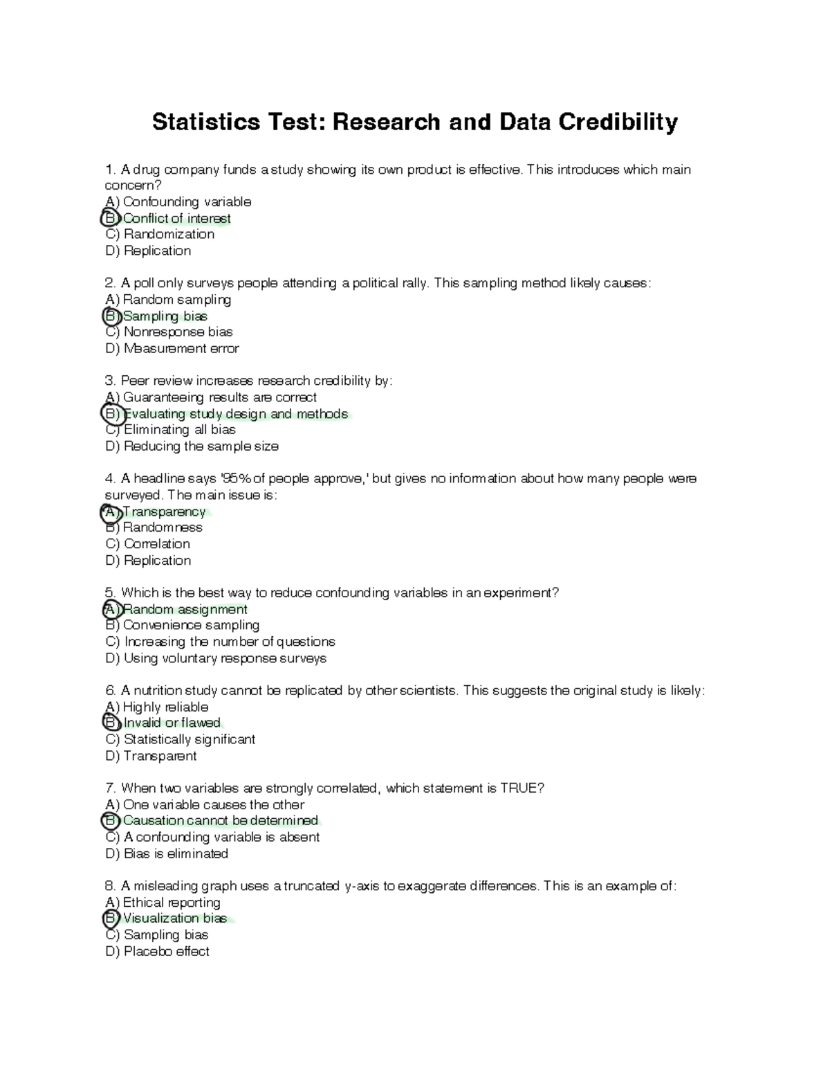 Practice Statistics Mock Test: Research & Data Credibility - Studocu