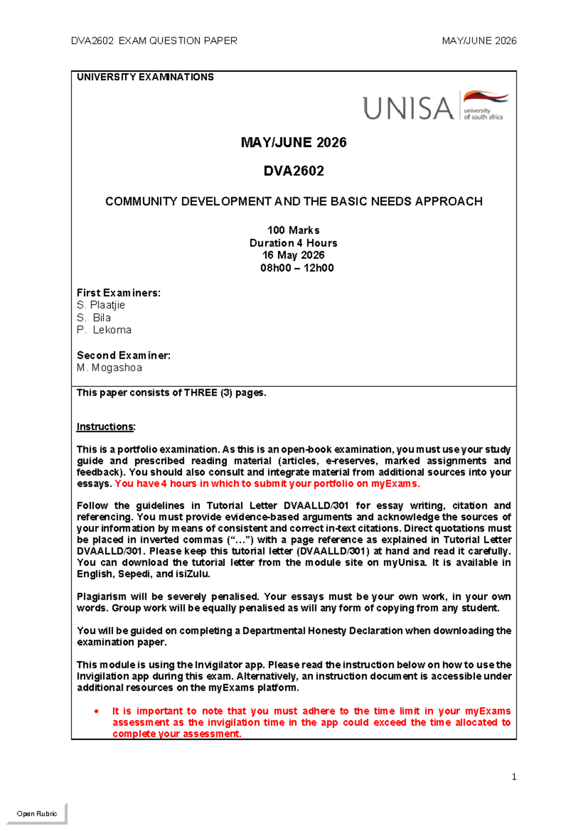 DVA2602 FINAL EXAM QUESTION PAPER MAY/JUNE 2026 - Studocu