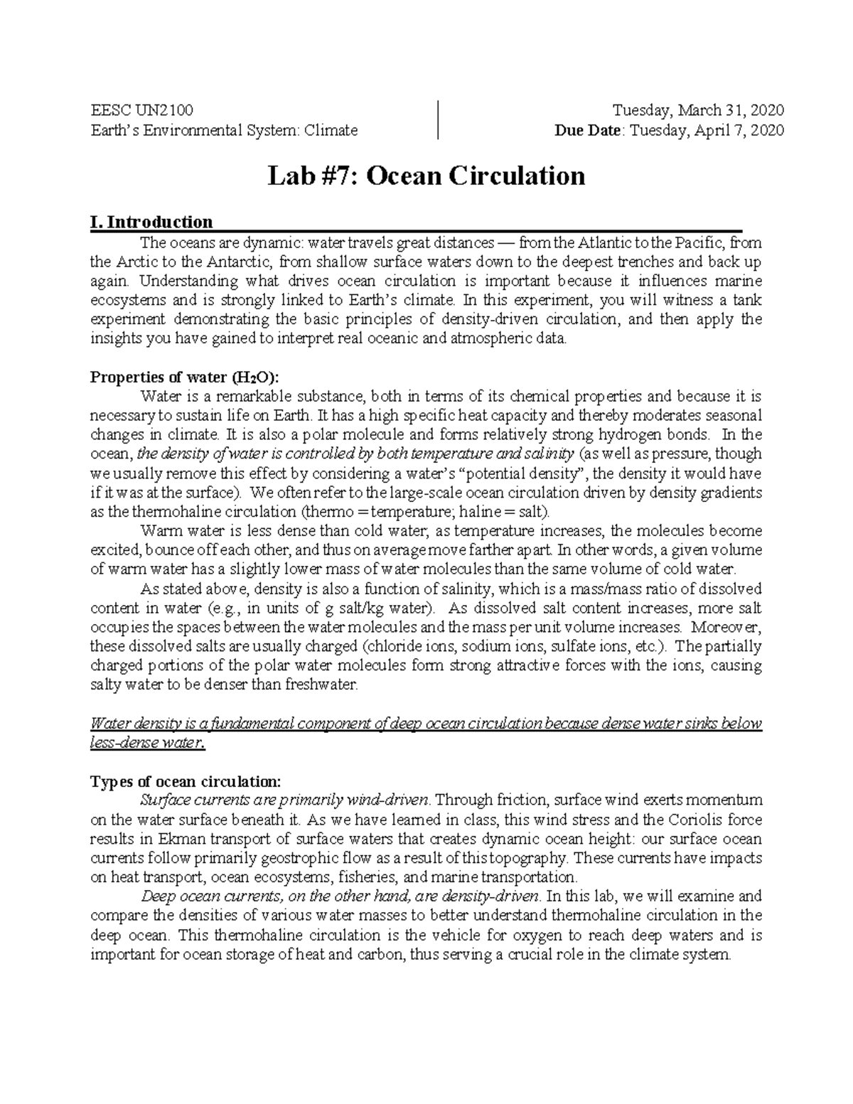 EESC UN2100 Lab 7: Understanding Ocean Circulation Dynamics - Studocu