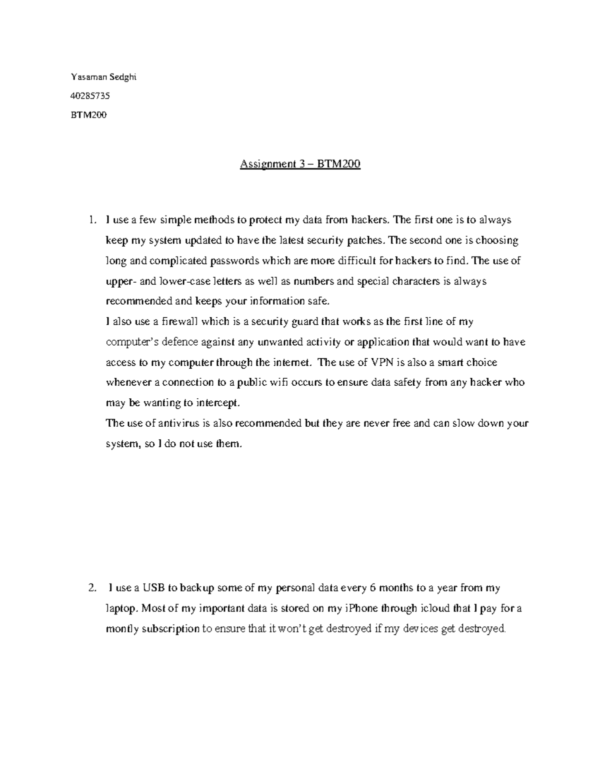 BTM200 Assignment 3: Data Protection Strategies - Studocu