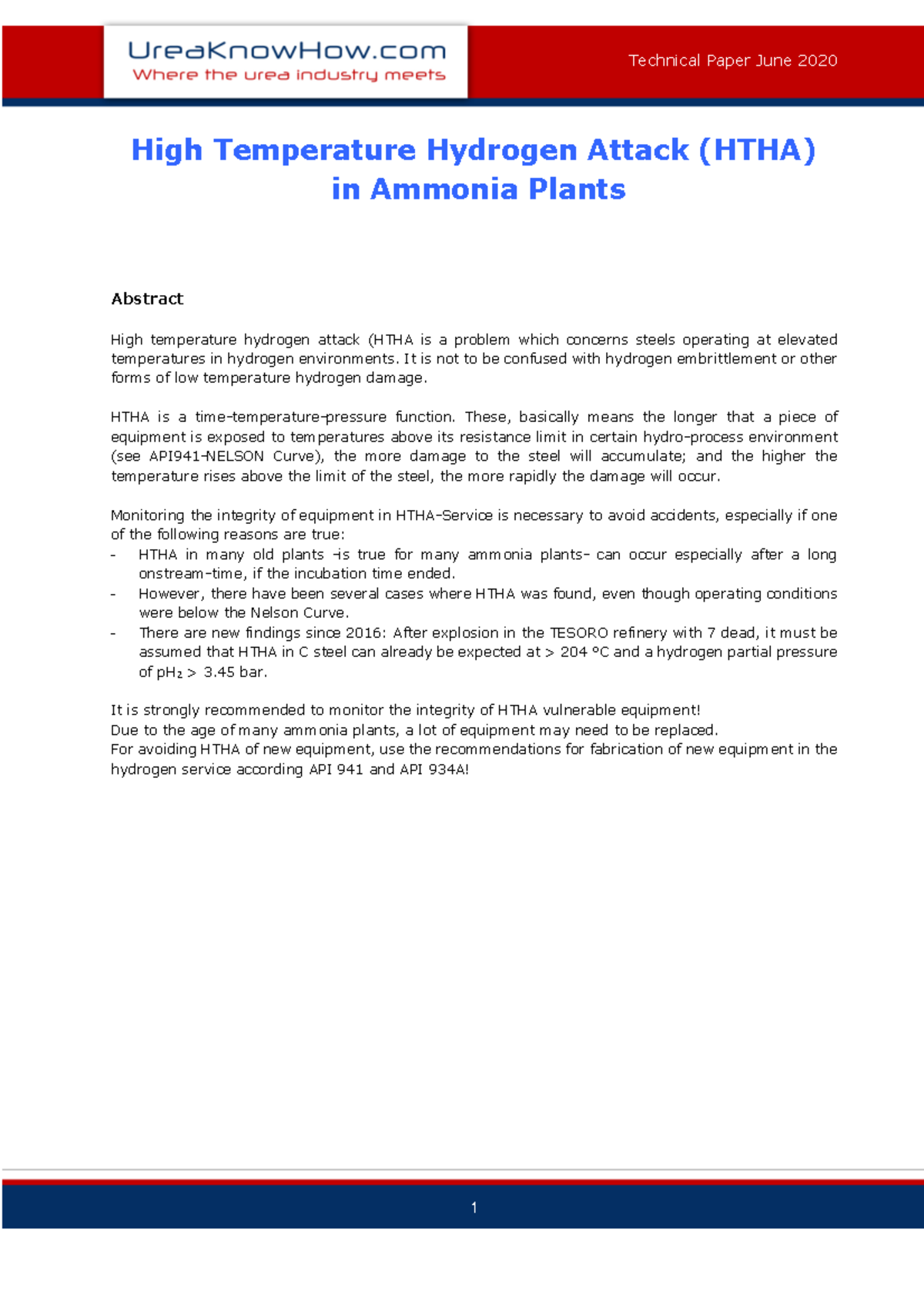 Technical Paper: High Temperature Hydrogen Attack (HTHA) in Ammonia ...