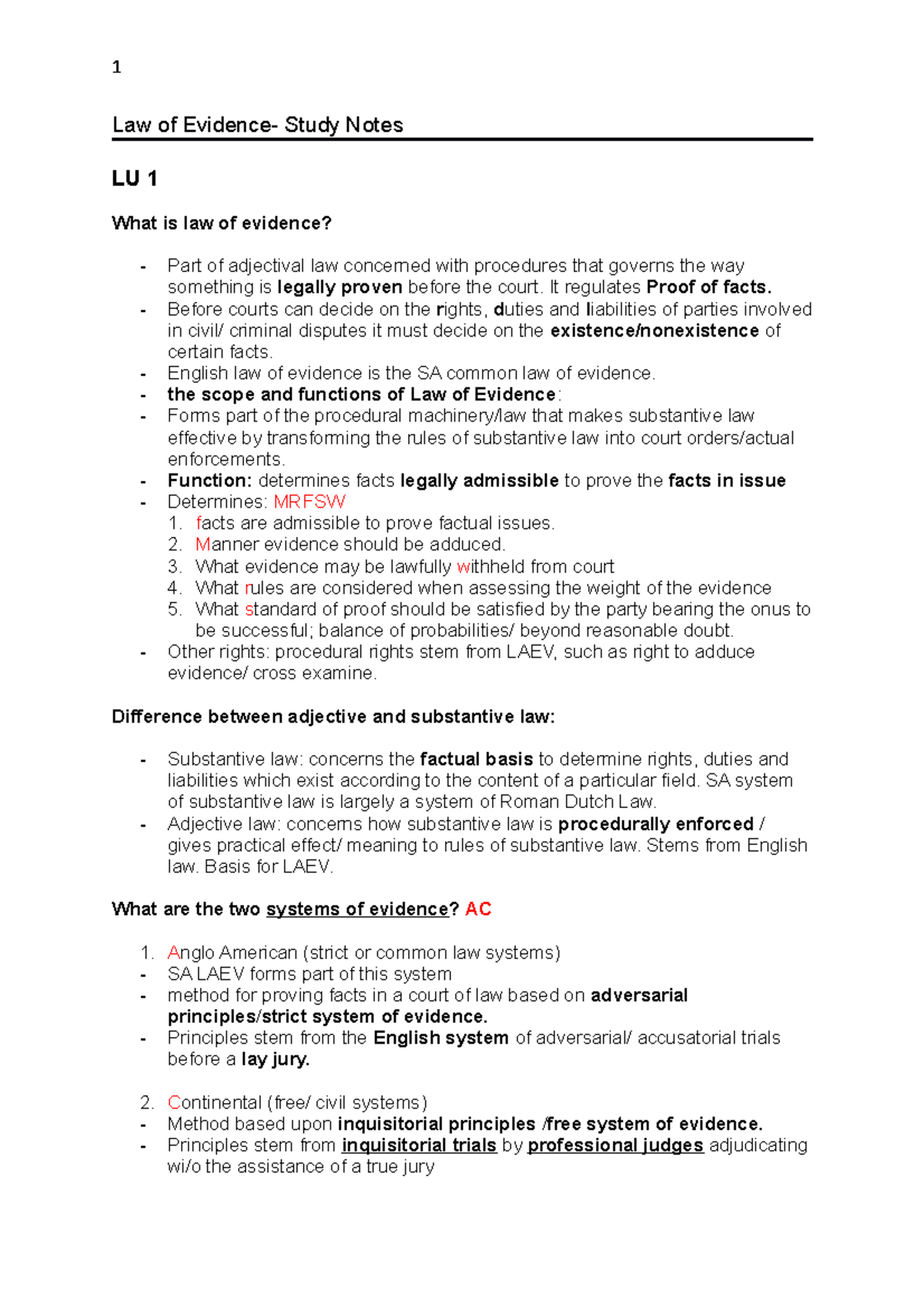 Law of Evidence Study Notes (LAEV): Key Concepts & Case Analyses - Studocu