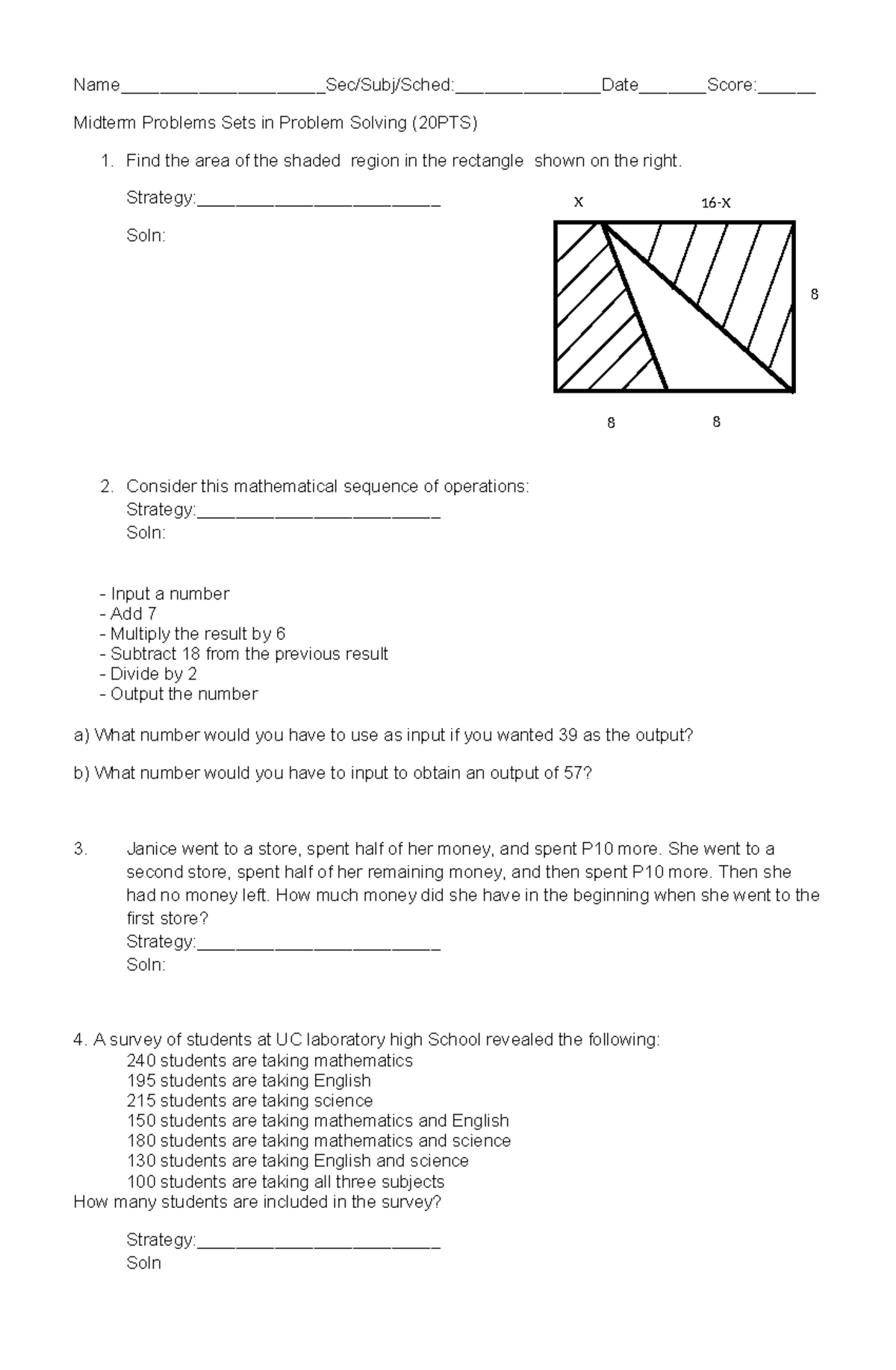 Midterm Problem Sets in Problem Solving (20PTS) - Studocu