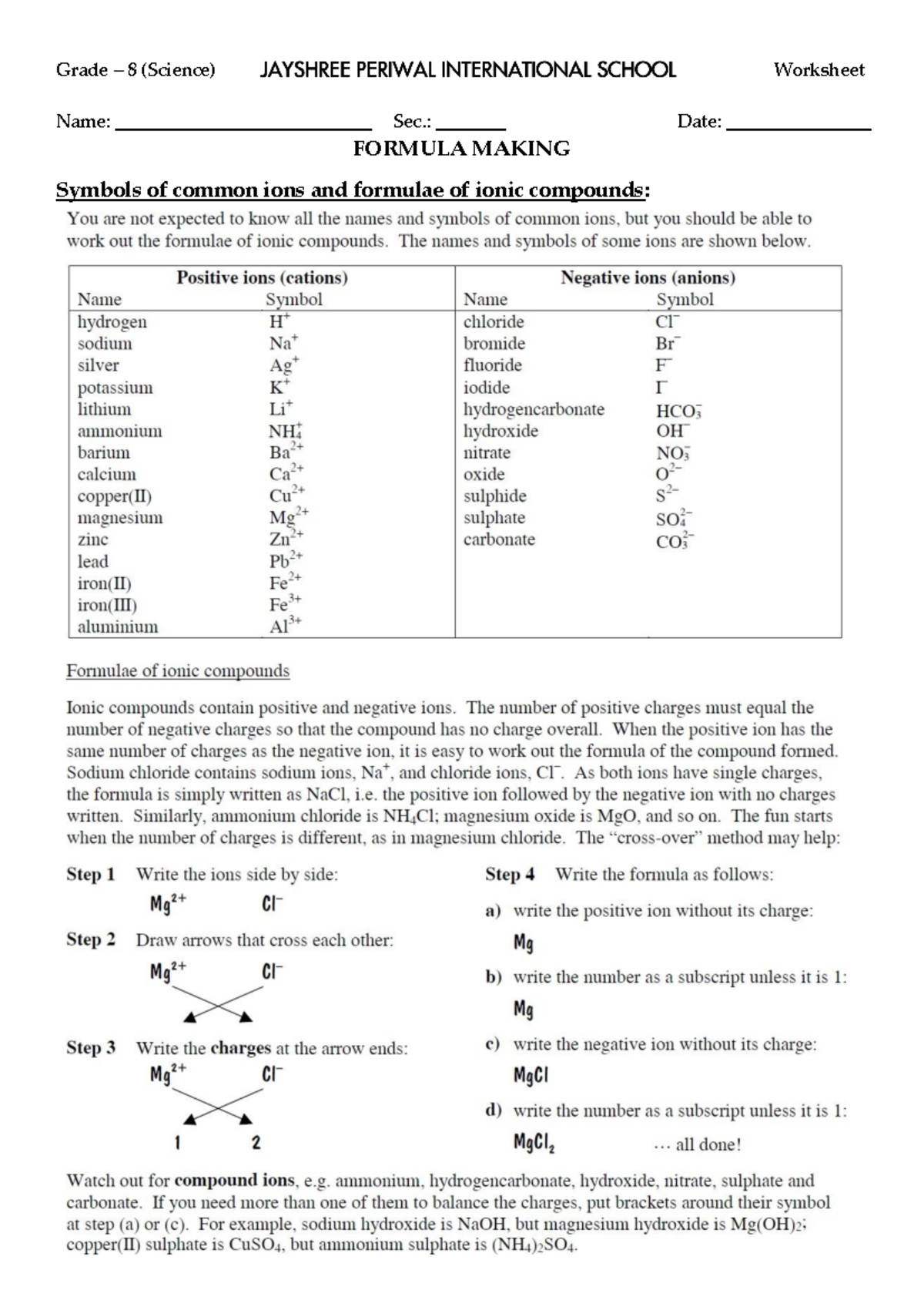 Grade 8 Science: Formula Making & Writing Worksheet - Studocu