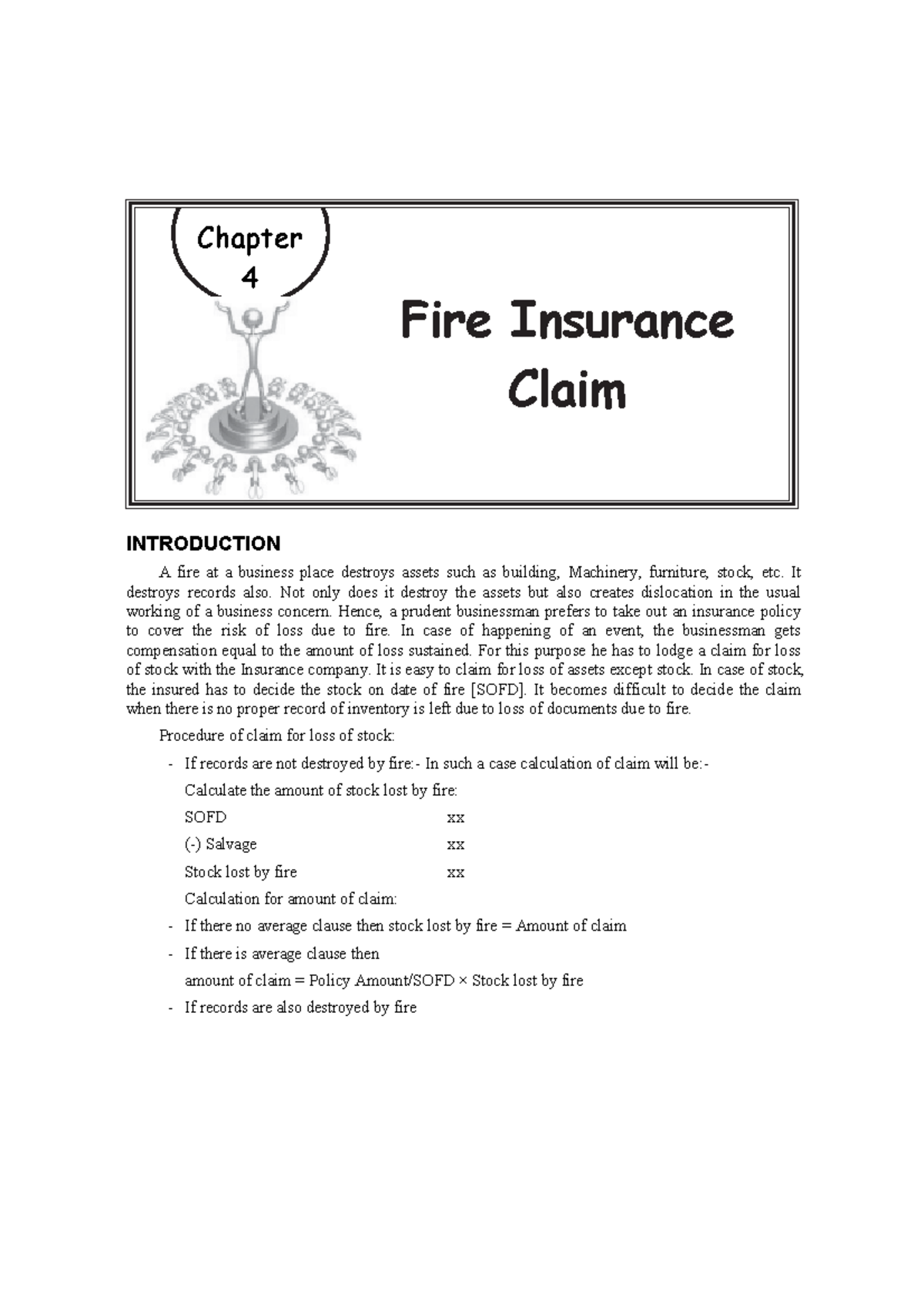 Chapter 4: Fire Insurance Claim Procedures and Calculations (FA-II ...