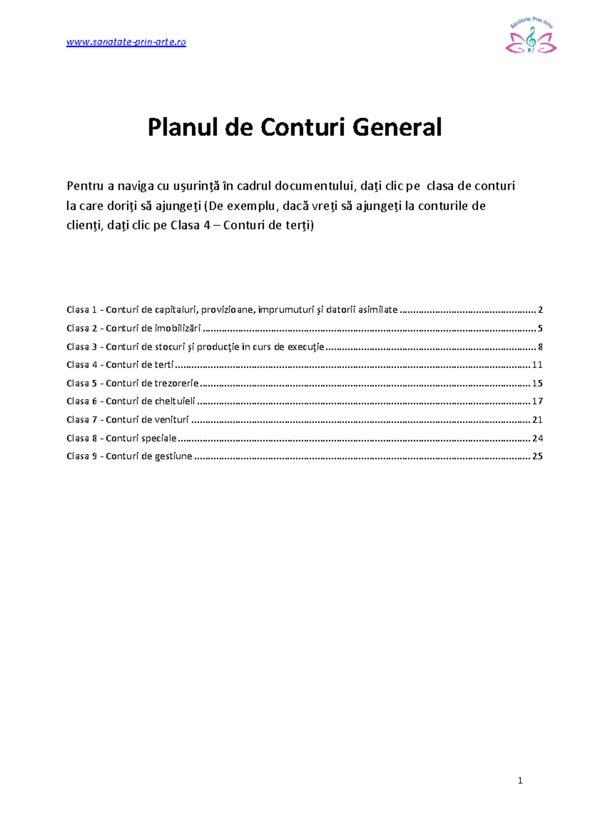 Planul General de Conturi Contabile - Clasa 1-9 - Studocu