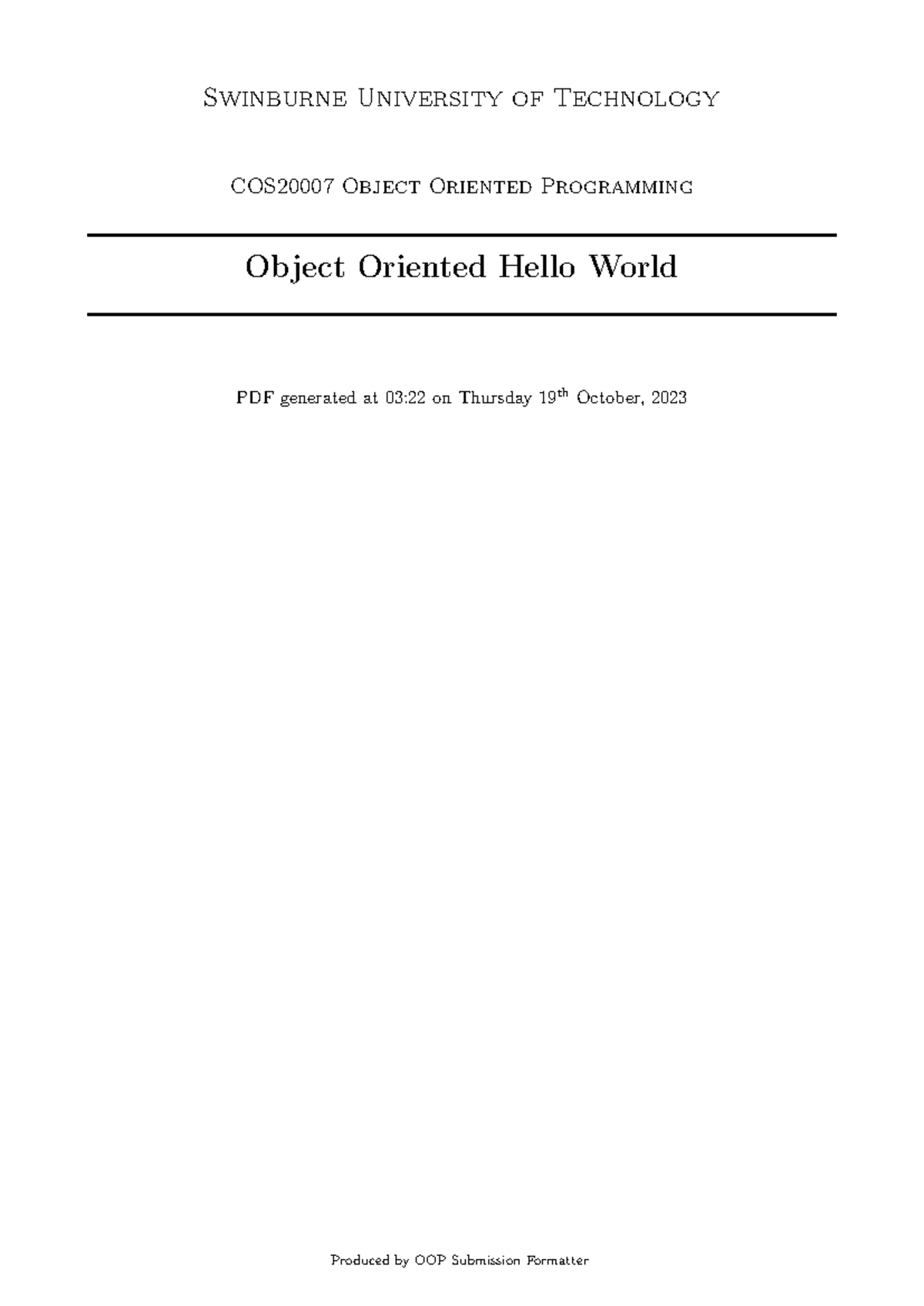 1.2P - Object Oriented Programming: Hello World Submission - Studocu
