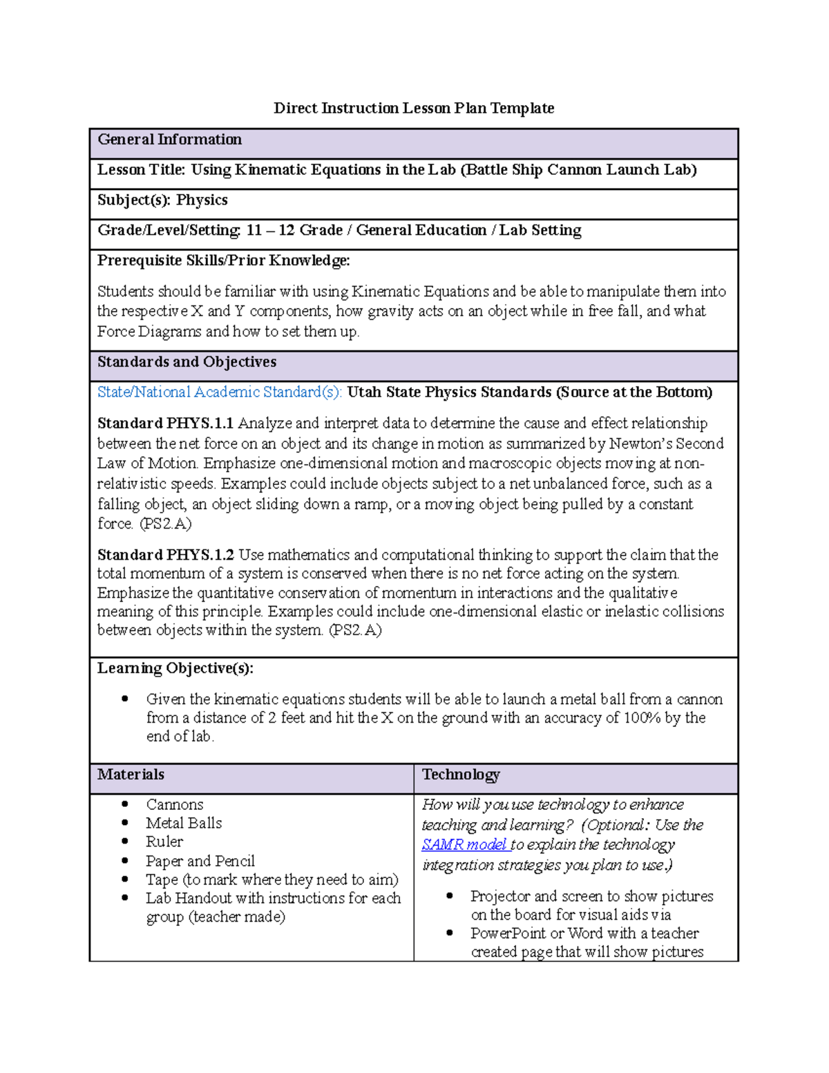 D171 Task 2 Lesson Plan - Direct Instruction Lesson Plan Template ...