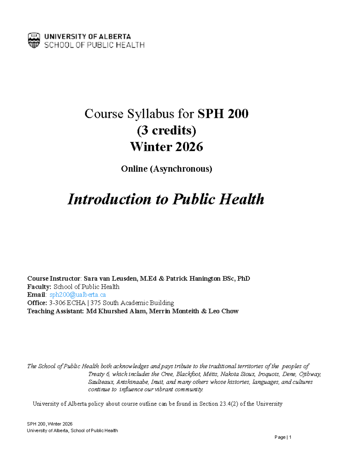 SPH 200 Syllabus: Introduction to Public Health - Winter 2026 - Studocu