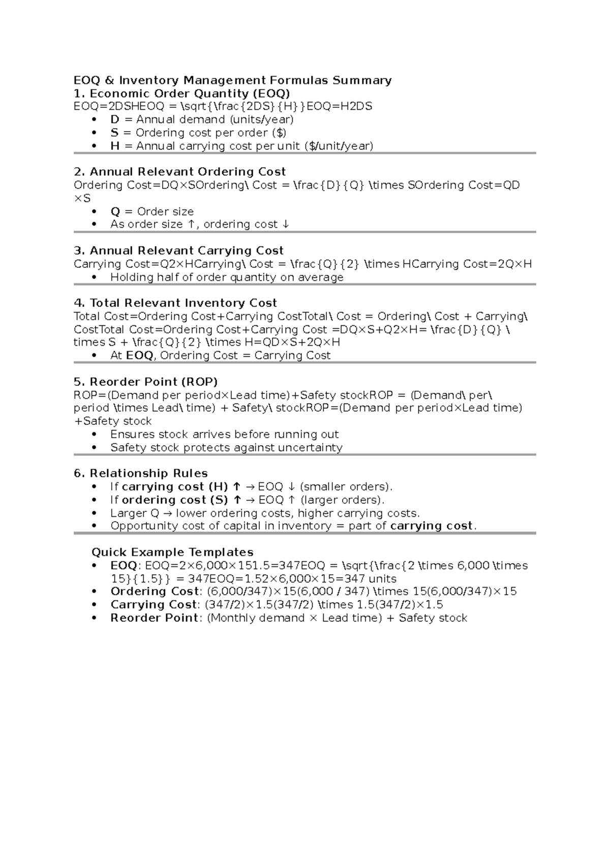EOQ & Inventory Management Formulas Summary for Effective Stock Control ...