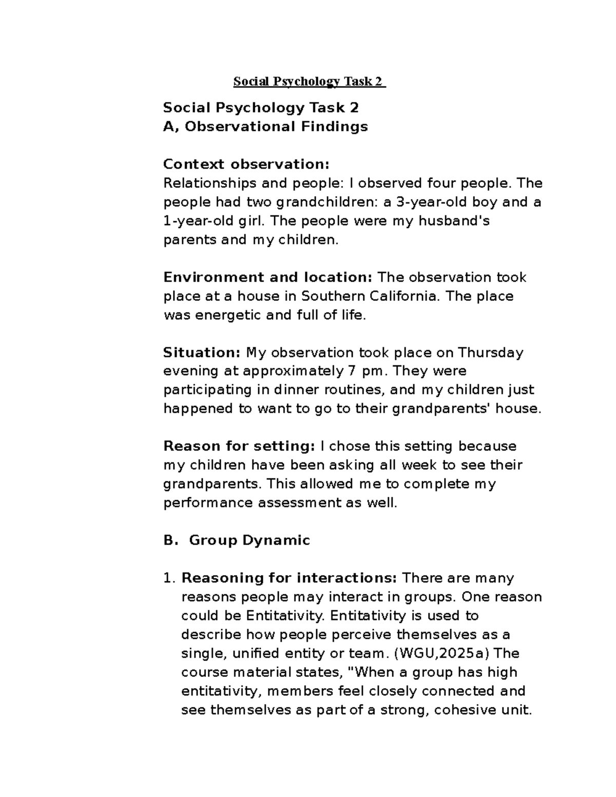 Social Psychology Task 2: Observational Study on Family Dynamics - Studocu