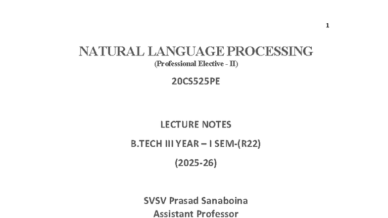 NLP UNIT IV: Semantic Parsing and Language Modelling Notes 20CS525PE ...
