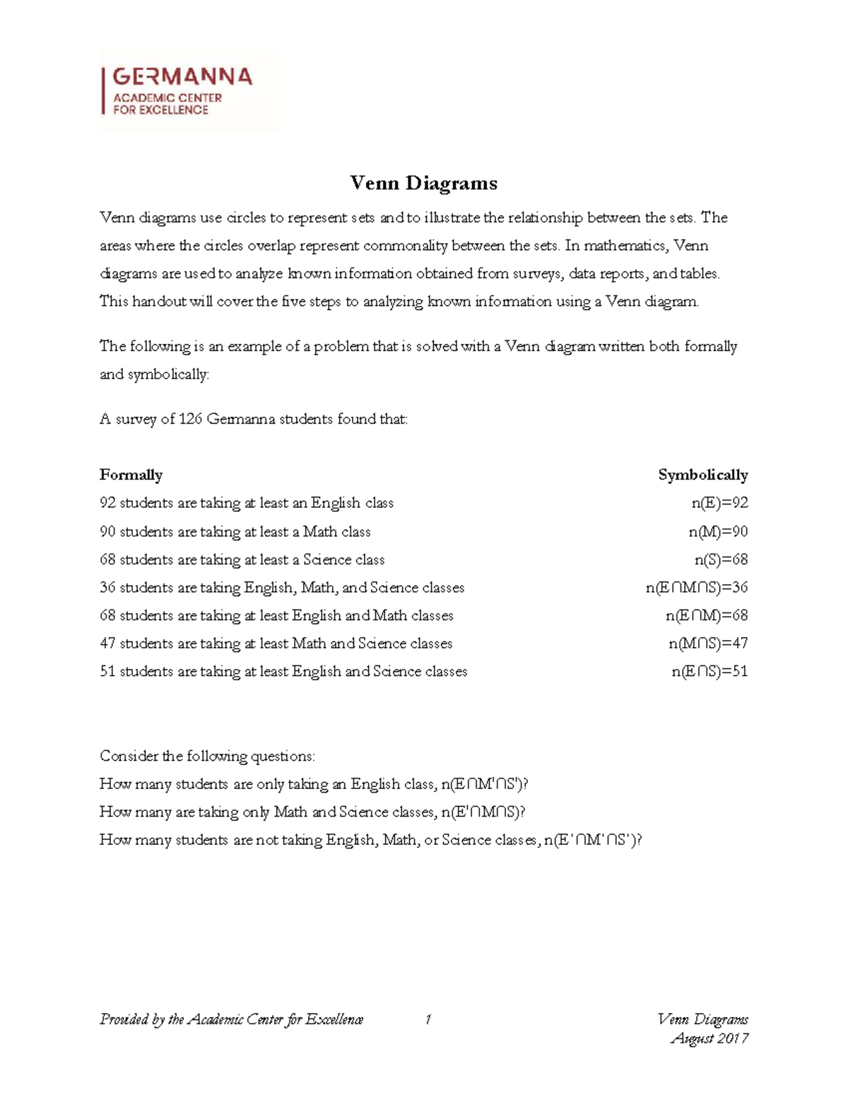 Venn Diagrams - Math Analysis and Problem Solving Guide - Studocu