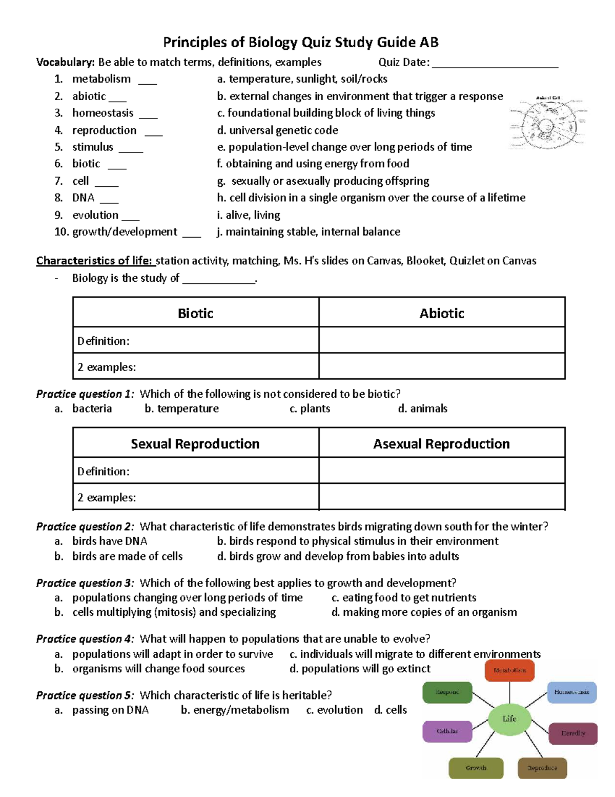 Principles of Biology Quiz Study Guide AB: Key Terms & Concepts - Studocu