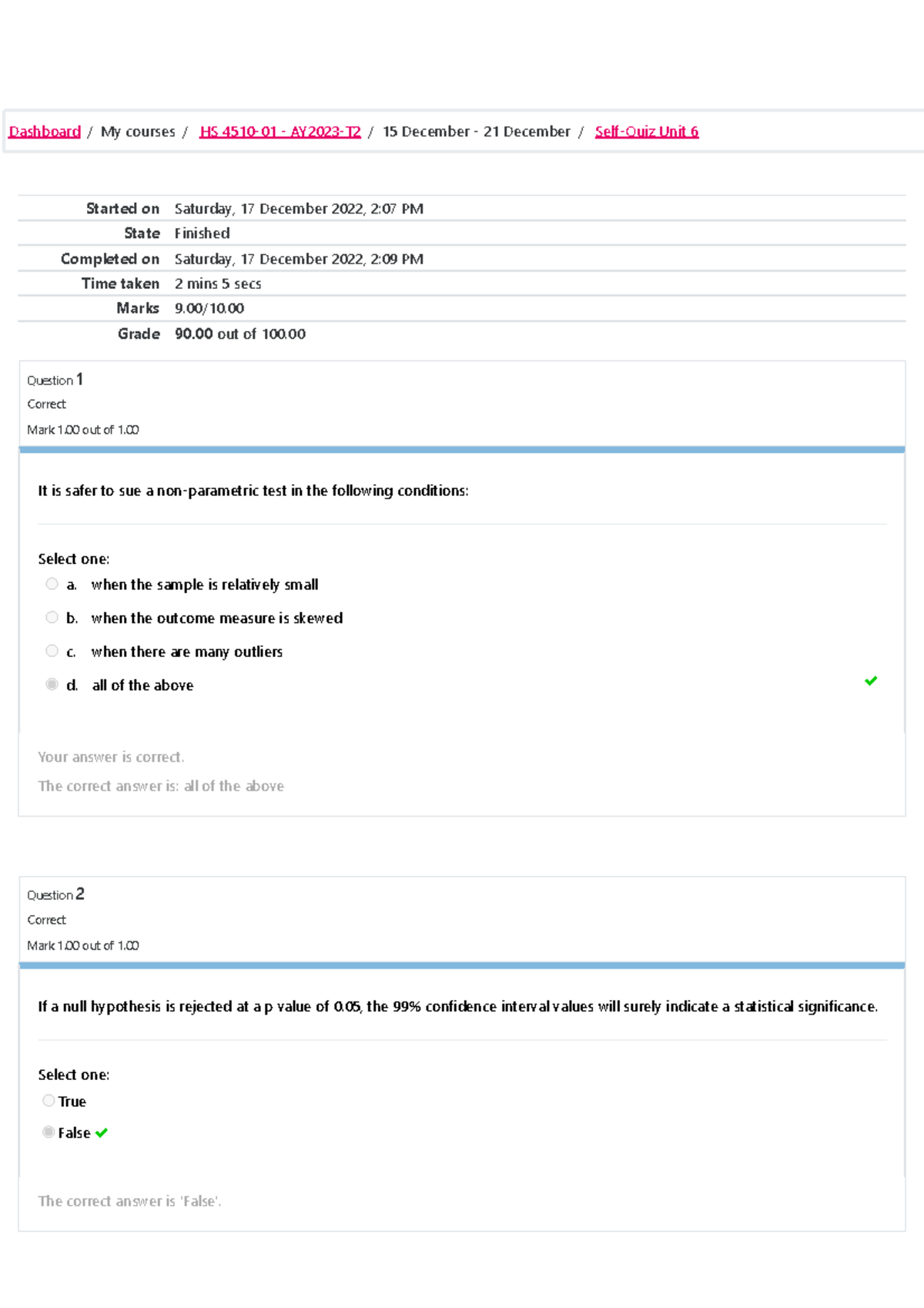 Self-Quiz HS 4510-01 Unit 6 Review Results and Insights - Studocu