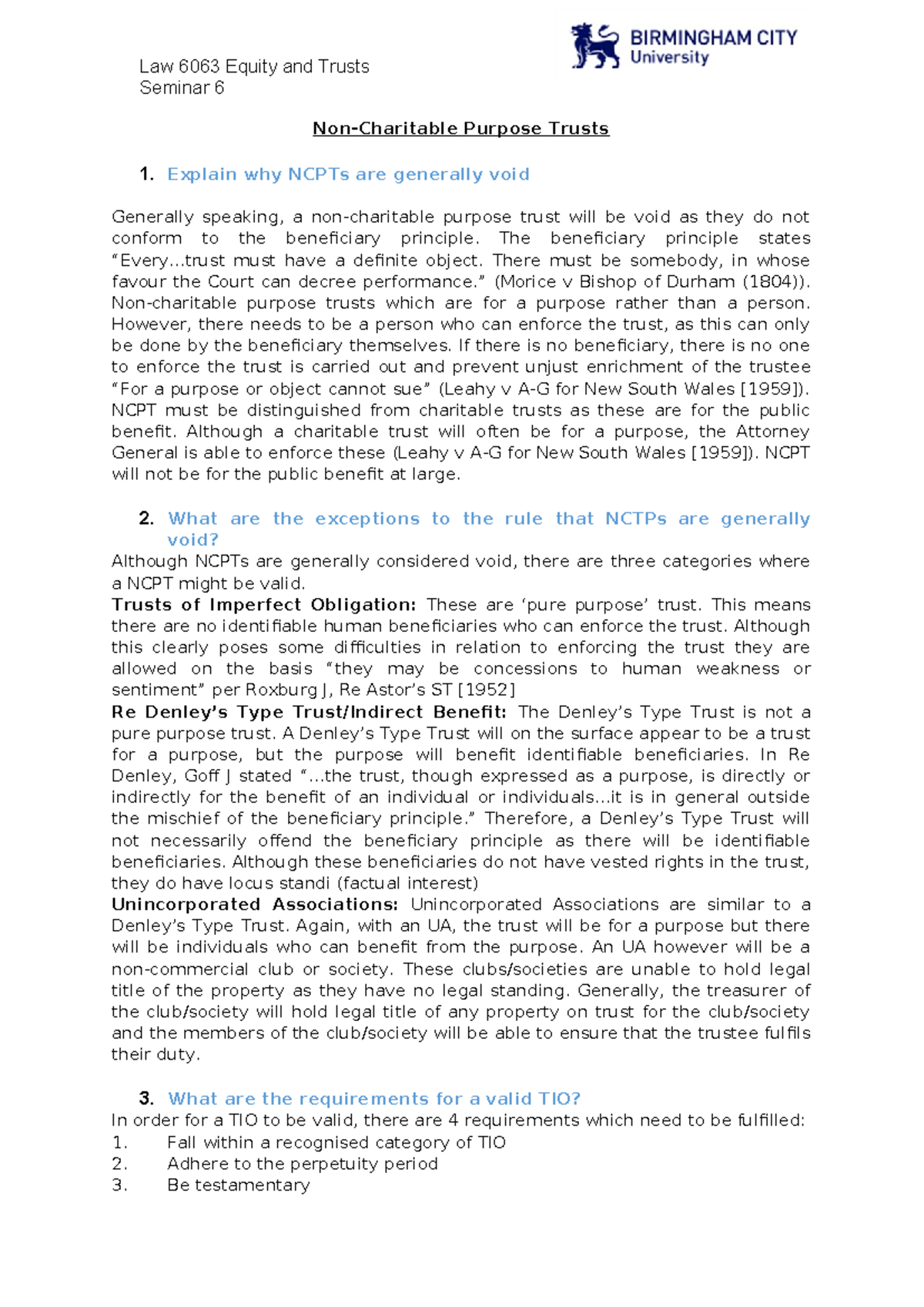 NCPT Seminar 6: Understanding Non-Charitable Purpose Trusts - Studocu