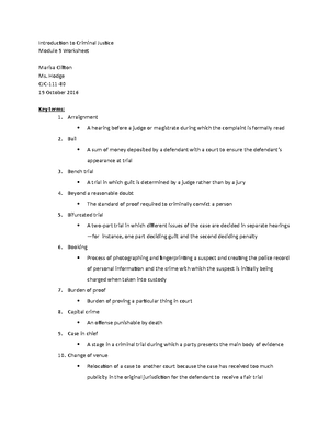 Chapter 2 worksheet - Introduction to Criminal Justice Module 2 ...
