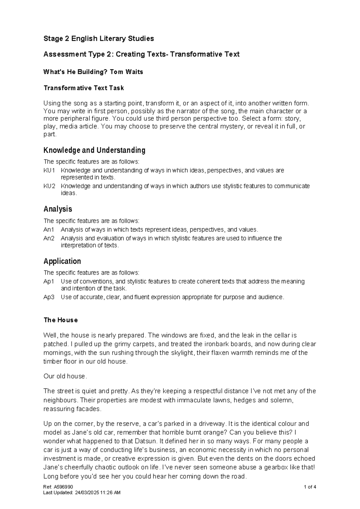 Stage 2 English Literary Studies: Transforming 'What's He Building ...