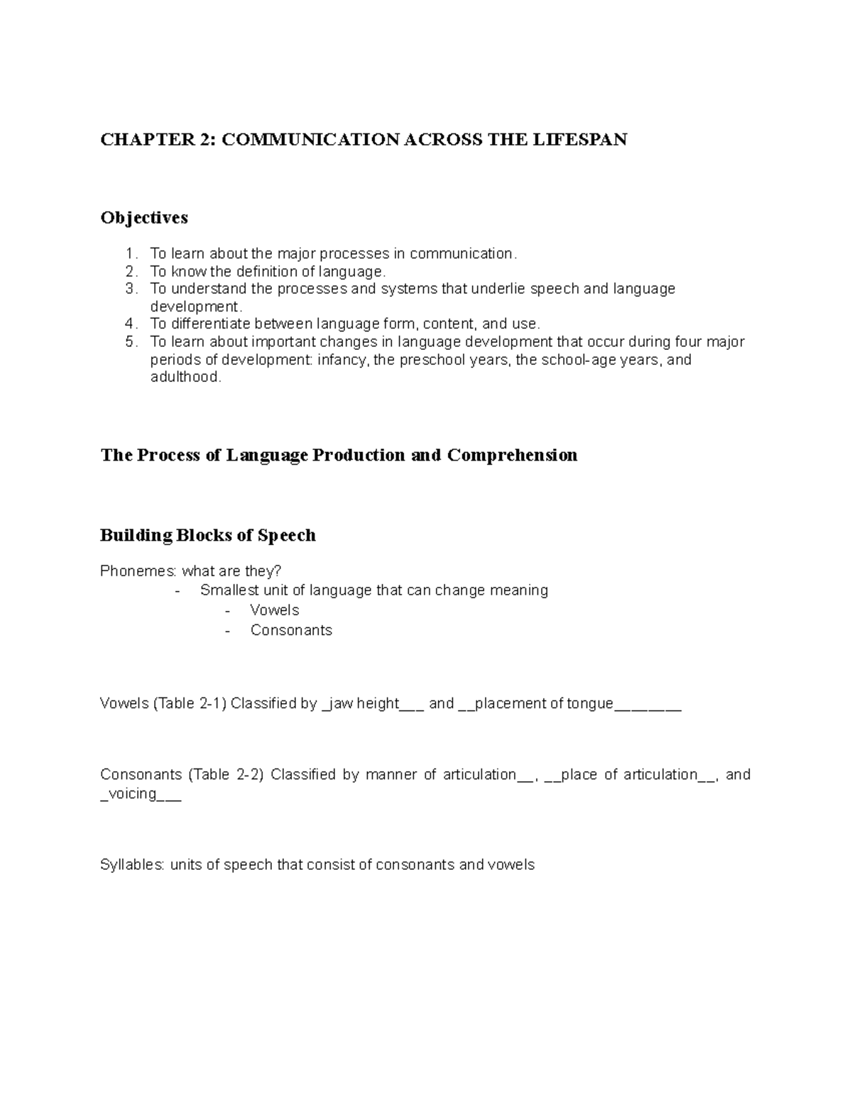DCOM Notes ch. 2 - CHAPTER 2: COMMUNICATION ACROSS THE LIFESPAN ...