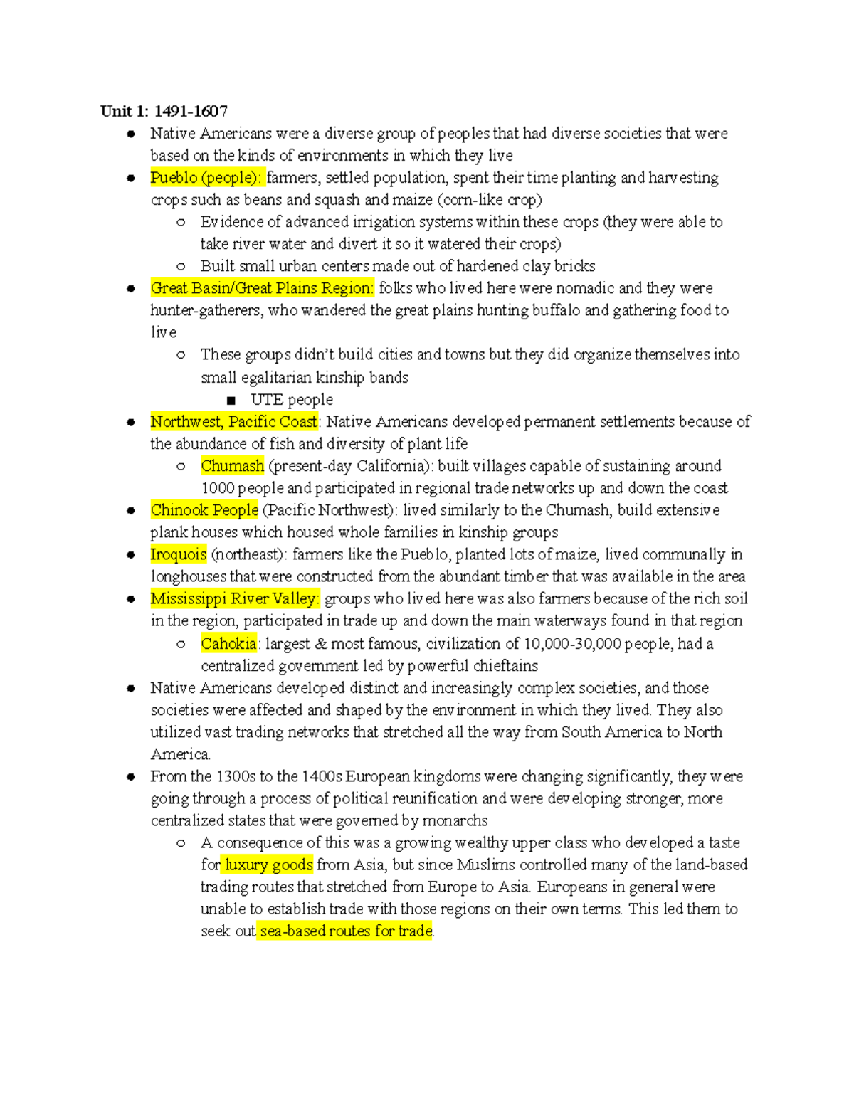 APUSH Unit 1-5 Comprehensive Study Notes: Native Americans to ...