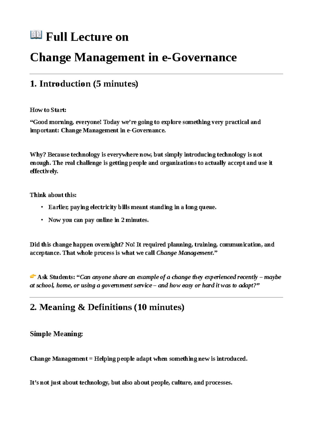 Change Management Lecture Notes (Course Code: CM101) - Studocu