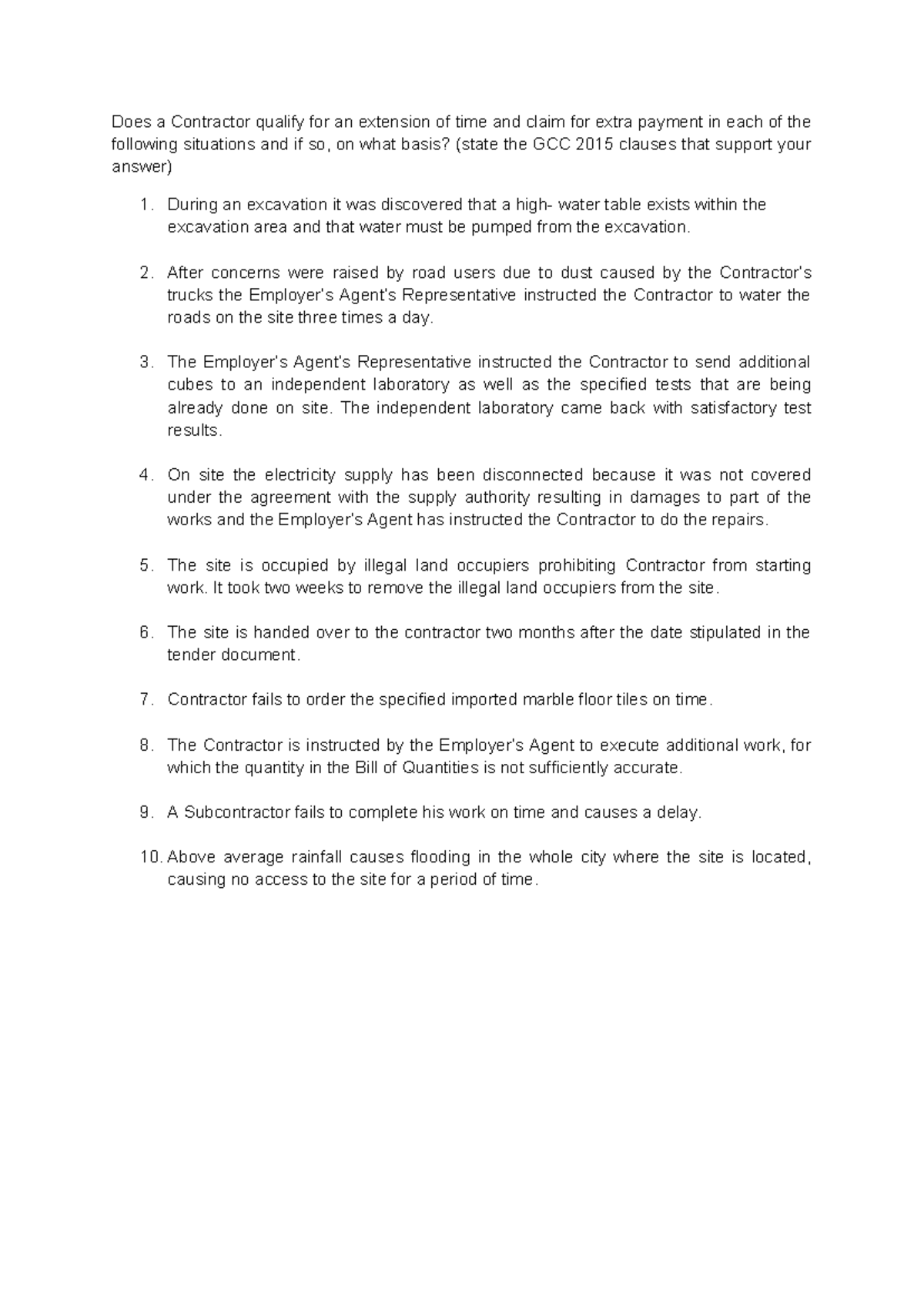 GCC 2015 Class Exercise: Time Extensions & Claims Analysis - Studocu