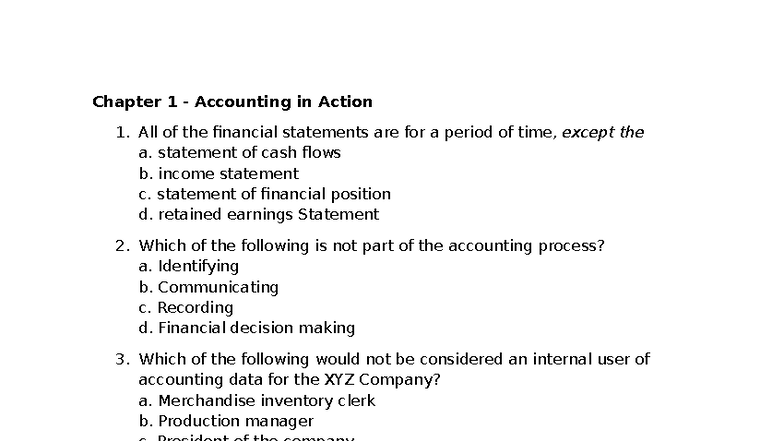 Chapter 1: Accounting in Action - Quiz Review (ACC101) - Studocu