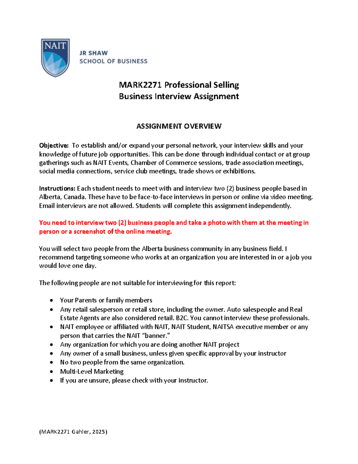 MARK2271 Business Interview Assignment: Networking & Insights 2025 ...