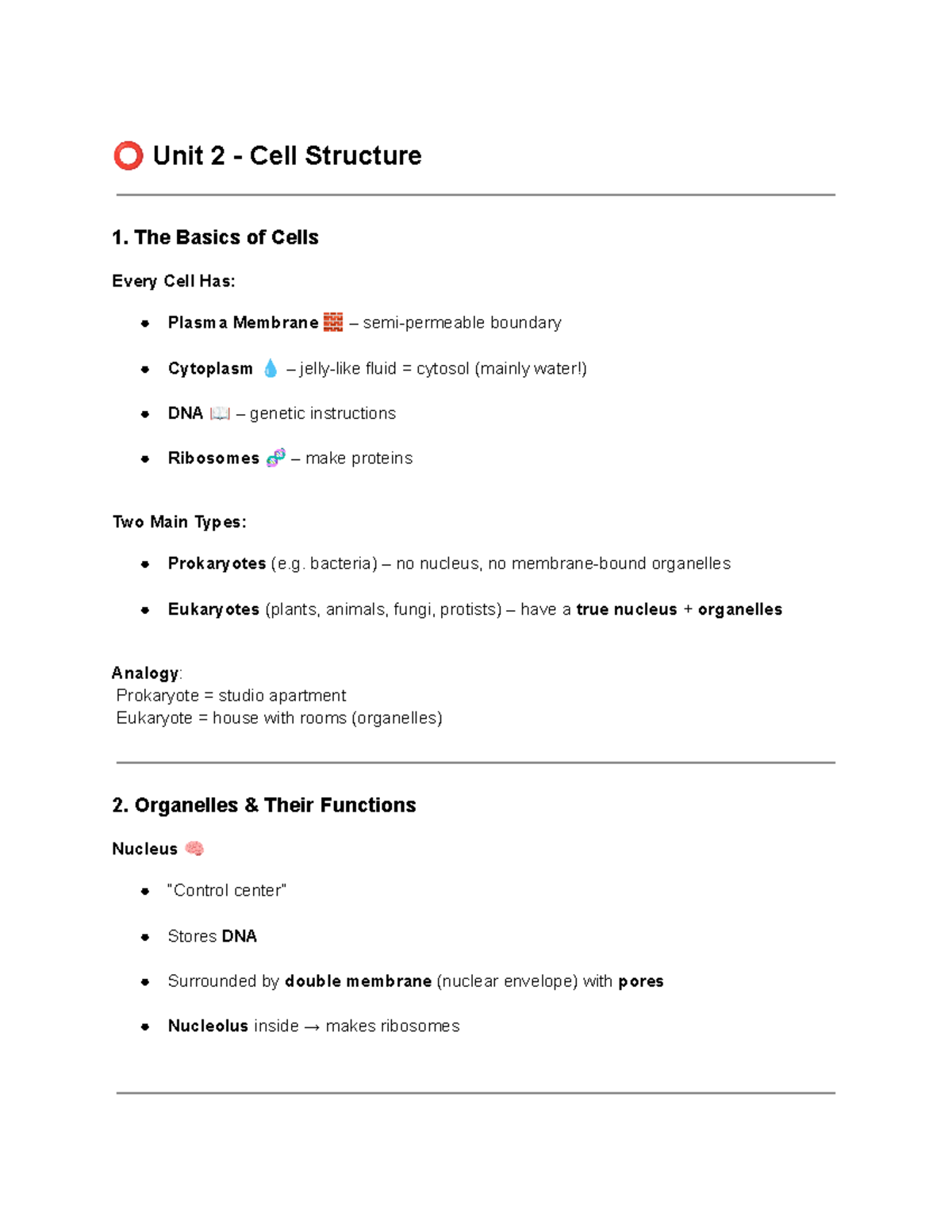 Unit 2 - Cell Structure and Transport Mechanisms (AP Biology) - ⭕ Unit ...
