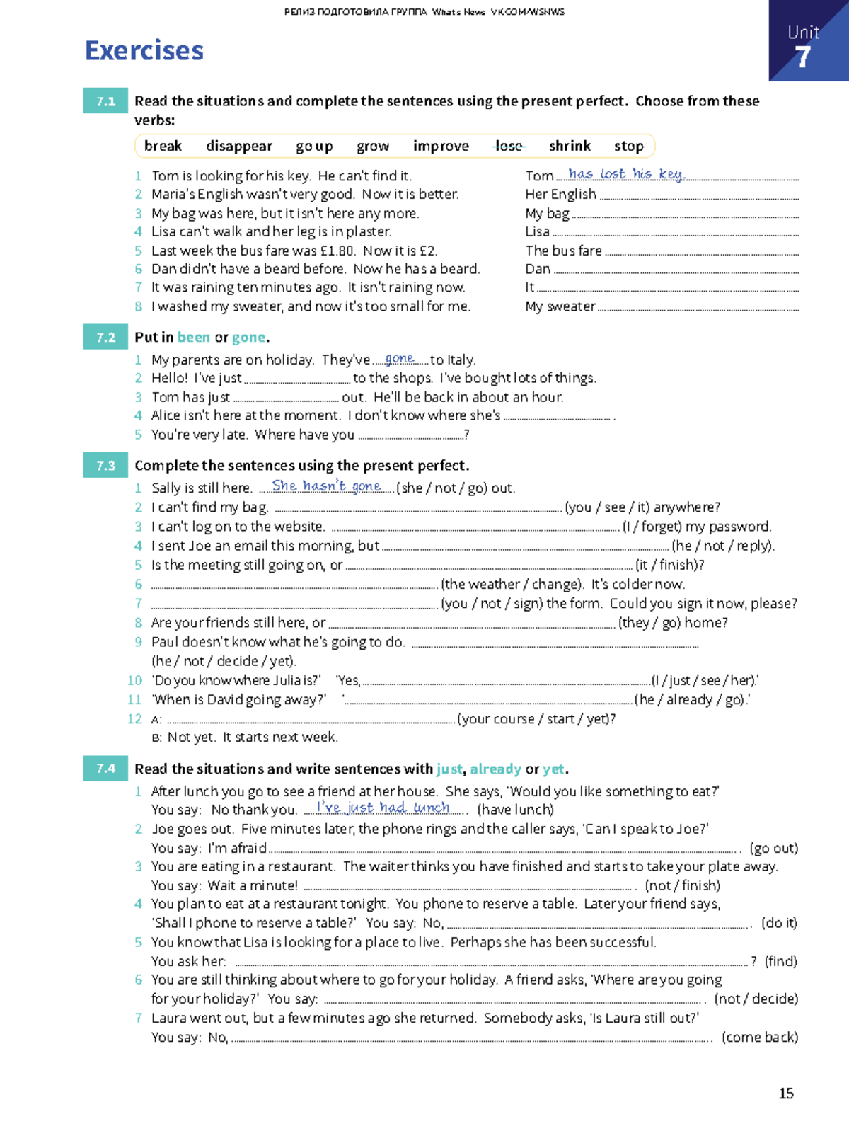 РЕЛИЗ Unit Exercises 7.1 Present Perfect Practice Studocu