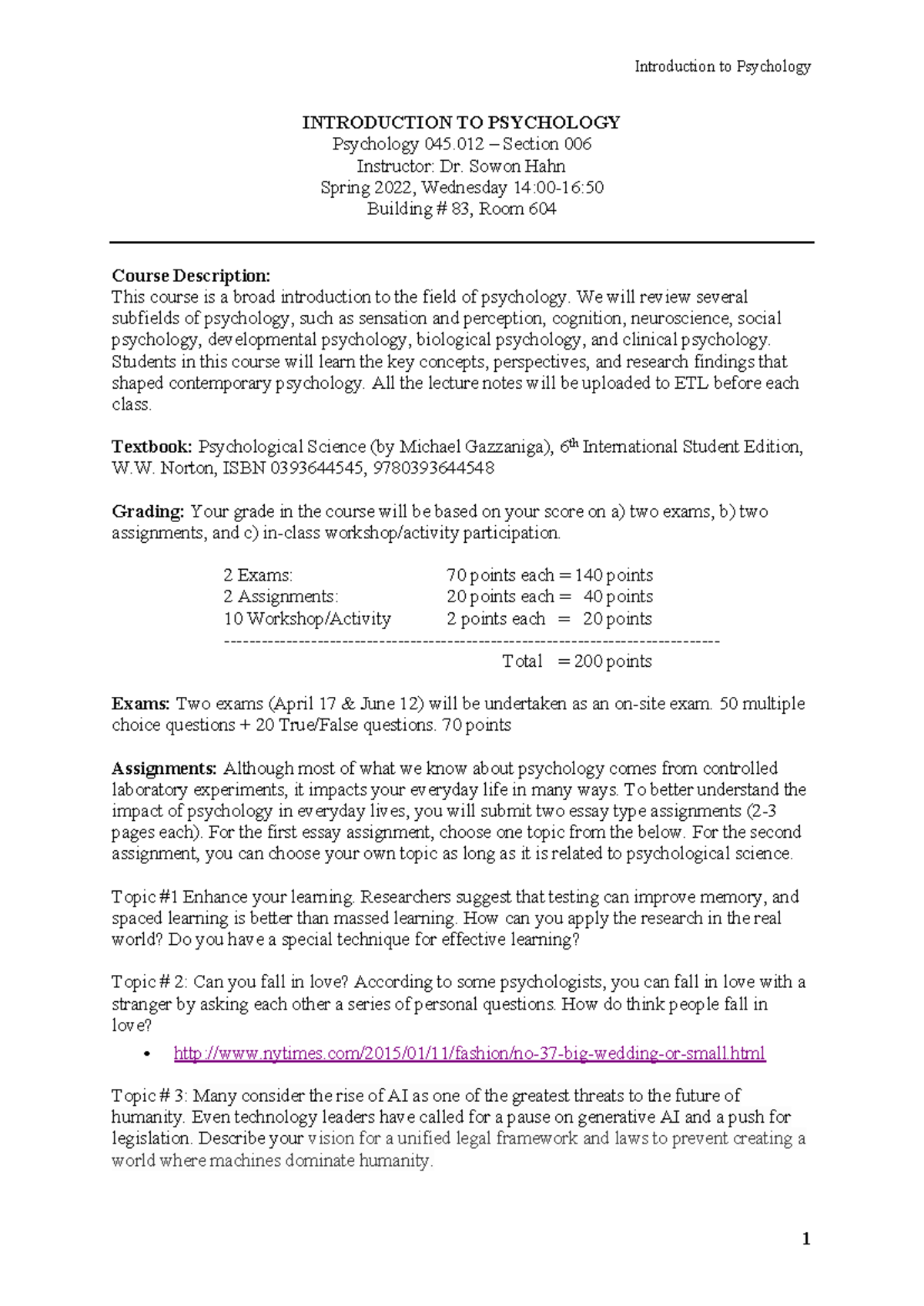 Introduction+to+Psychology+2024 - Introduction to Psychology 1 ...