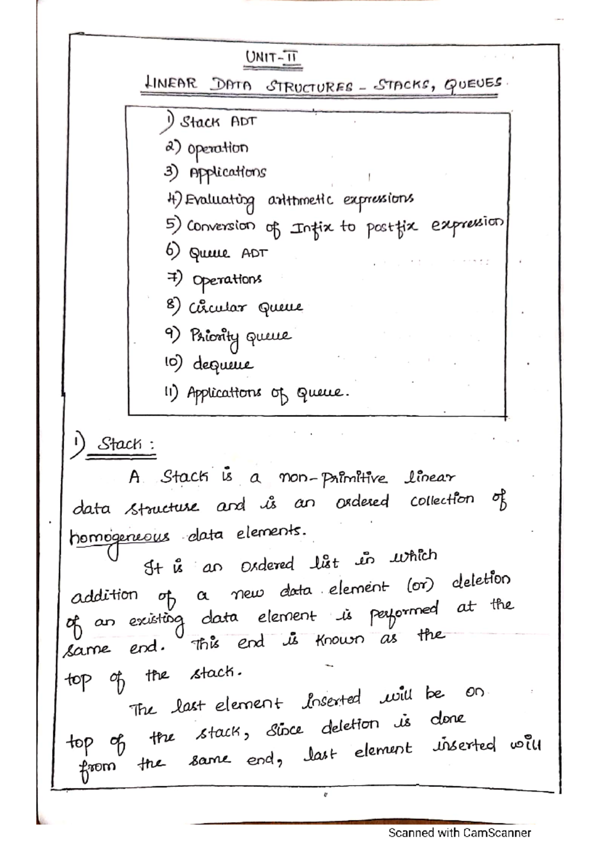 DS 2nd Unit: Linear Data Structures - Stacks & Queues Lecture Notes ...
