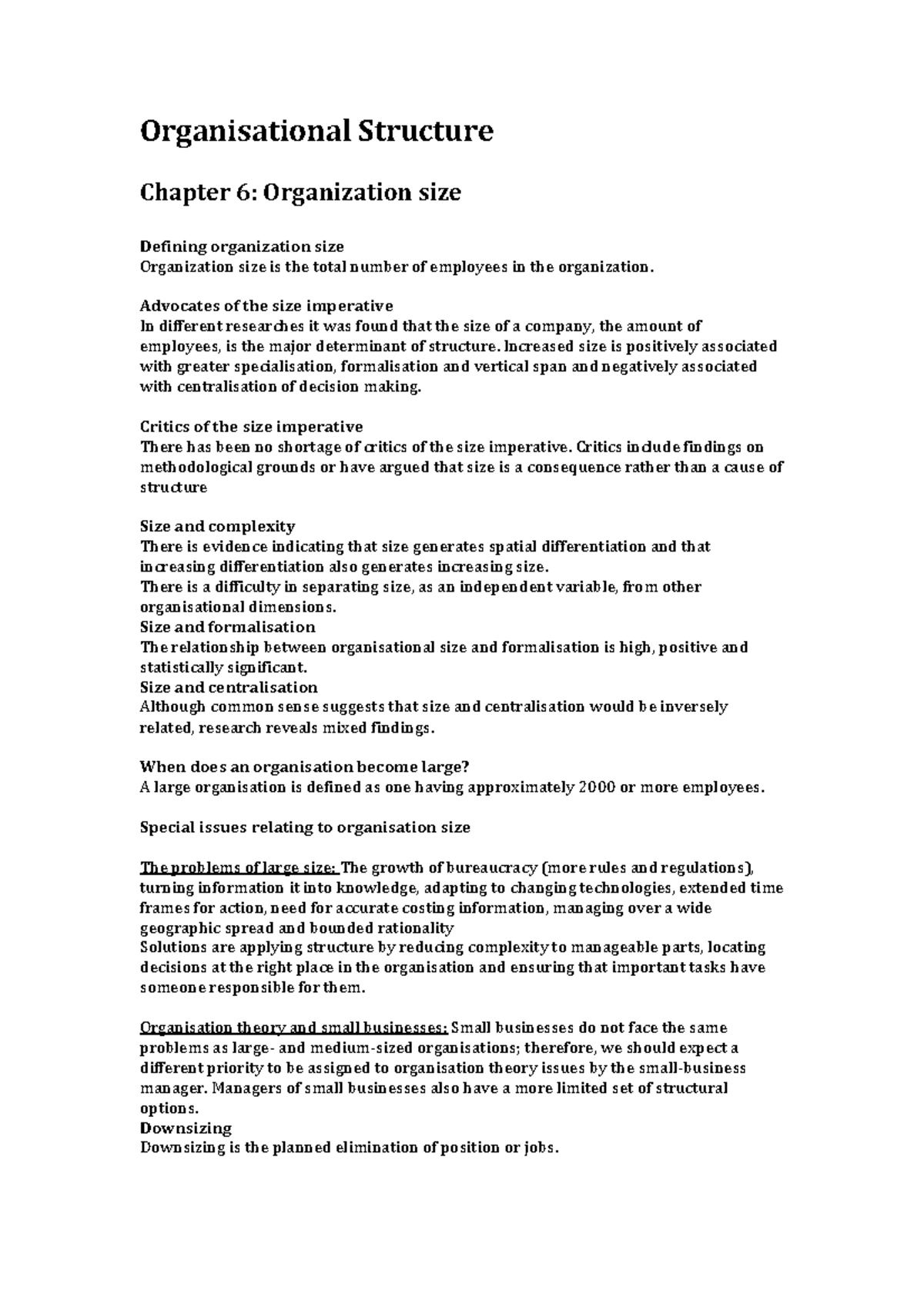 Summary of Organization Theory - Chapter 6: Organization Size Analysis ...