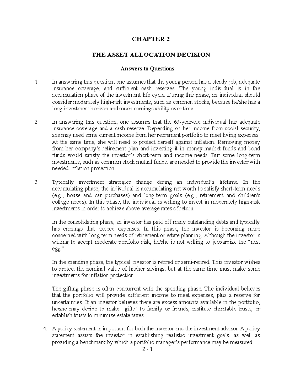 Chapter 2 Solutions: The Asset Allocation Decision Explained - Studocu