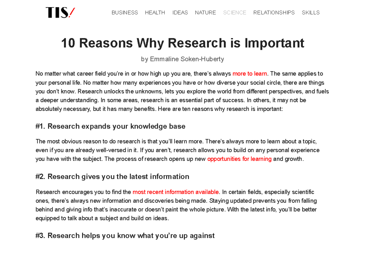BUS 101: 10 Reasons Why Research is Important for Success - Studocu
