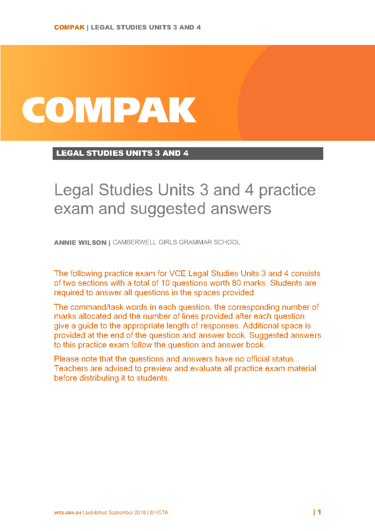 VCE Legal Studies Units 3 and 4: Practice Exam with Suggested Answers ...