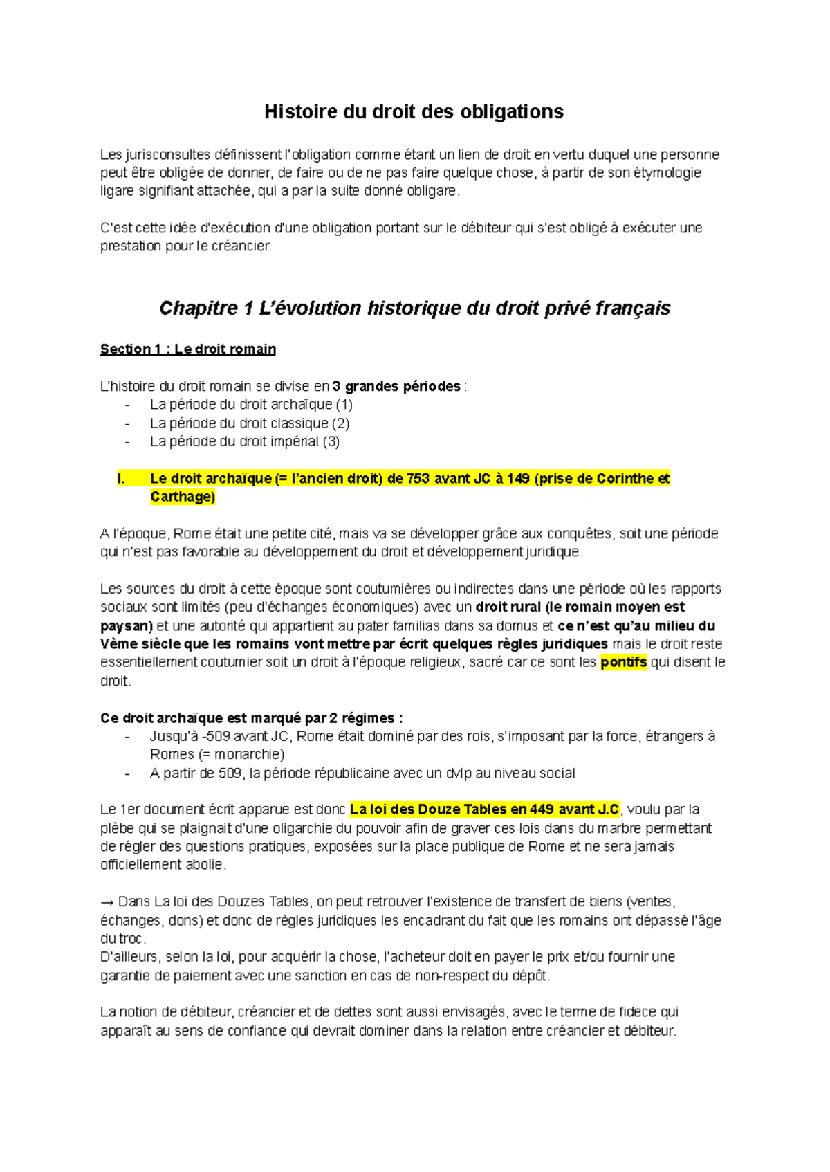 Histoire du Droit des Obligations - Chapitre 1: Droit Romain et Privé ...