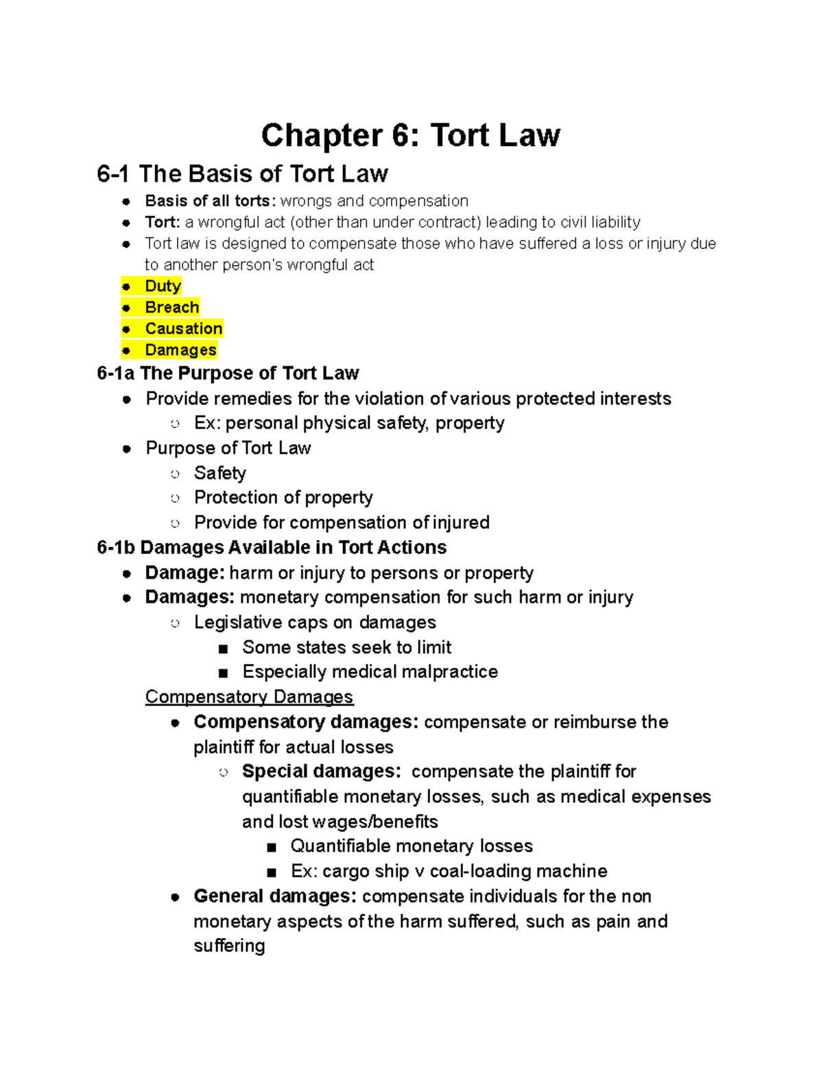 Chapter 6 Tort Law: Key Principles and Legal Frameworks - Studocu