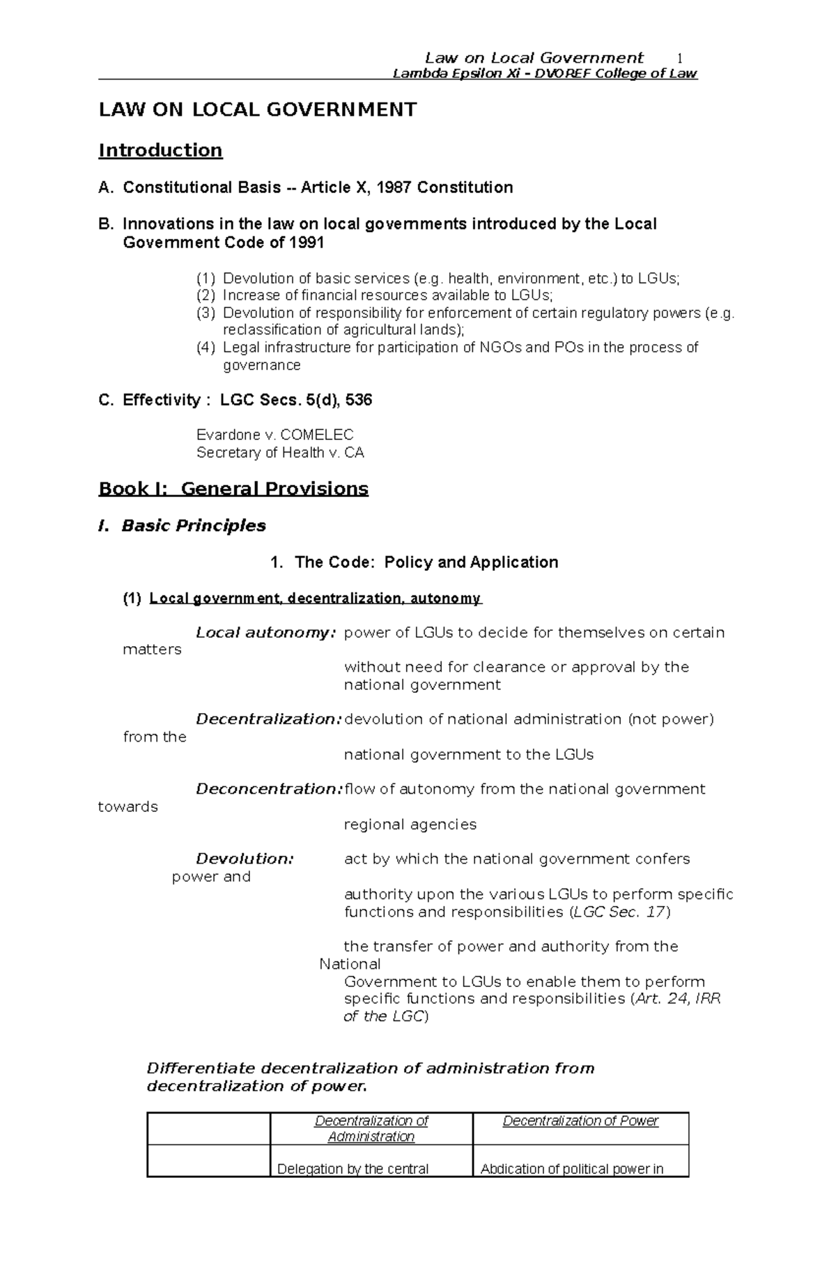 LAW ON LOCAL GOVERNMENT: Comprehensive Review for LAW 1 - Lambda ...