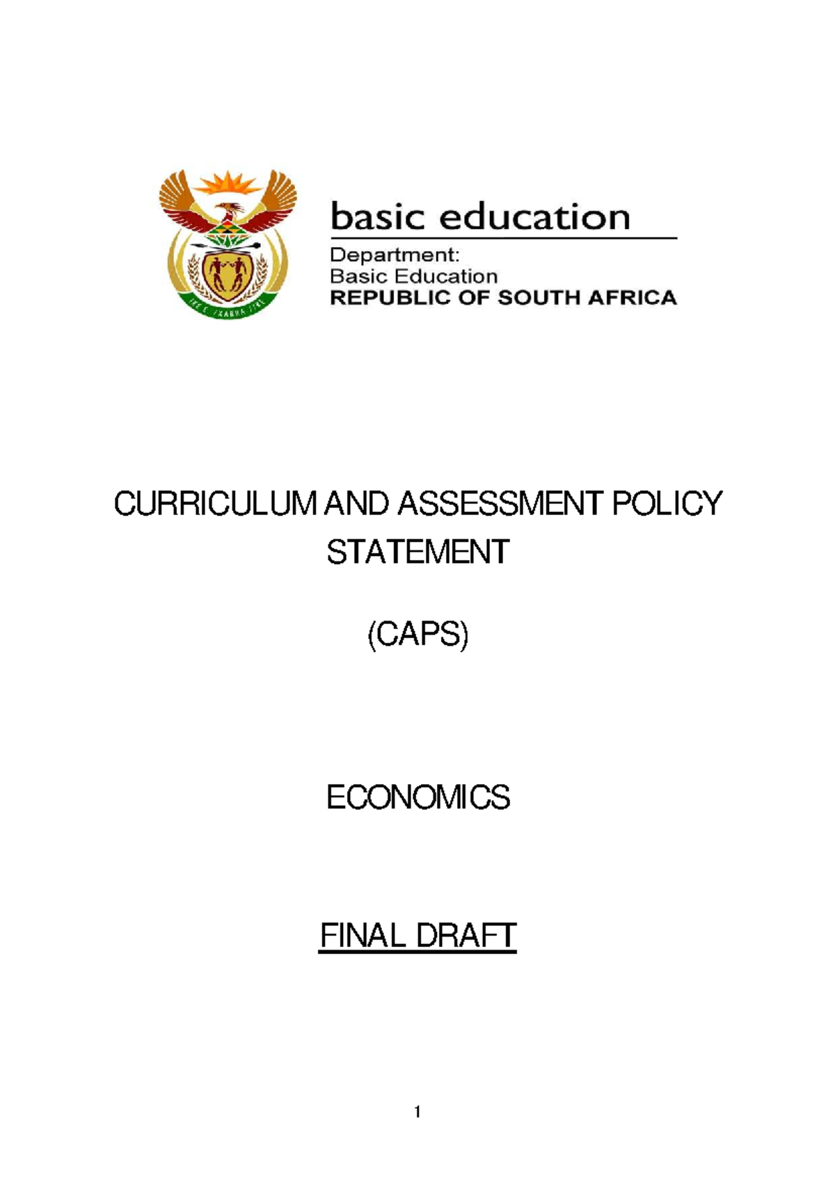 Economics CAPS Curriculum Overview and Assessment Guide (Final Draft ...