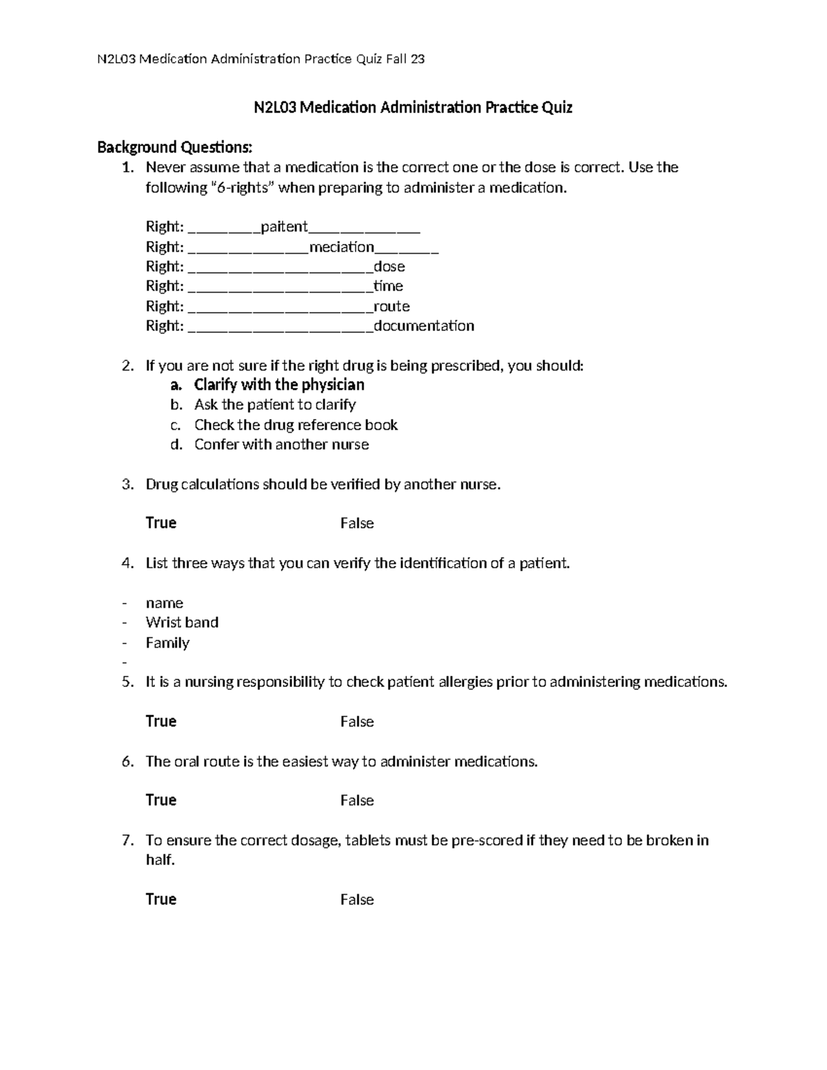 Medication Administration Test Questions And Answers