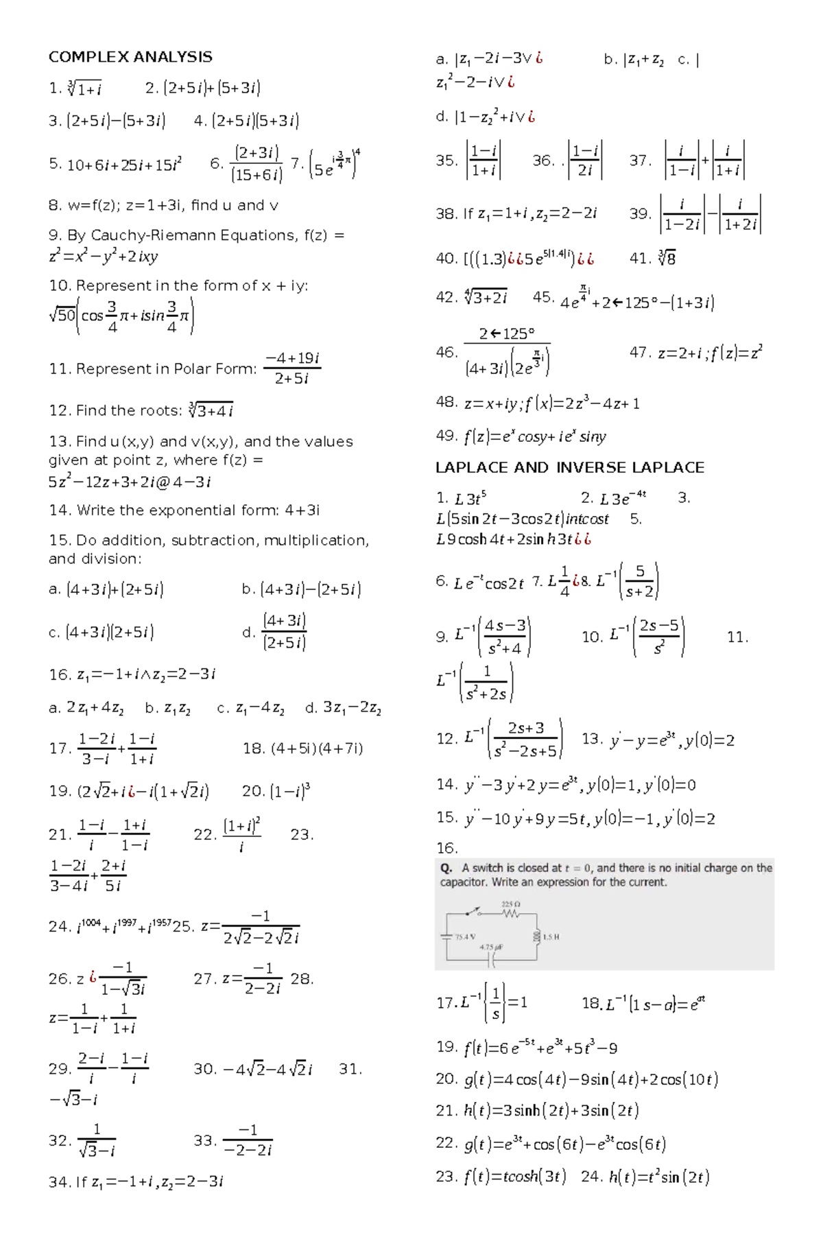 ECE-104 Complex Analysis: Key Concepts and Problem Solutions - Studocu