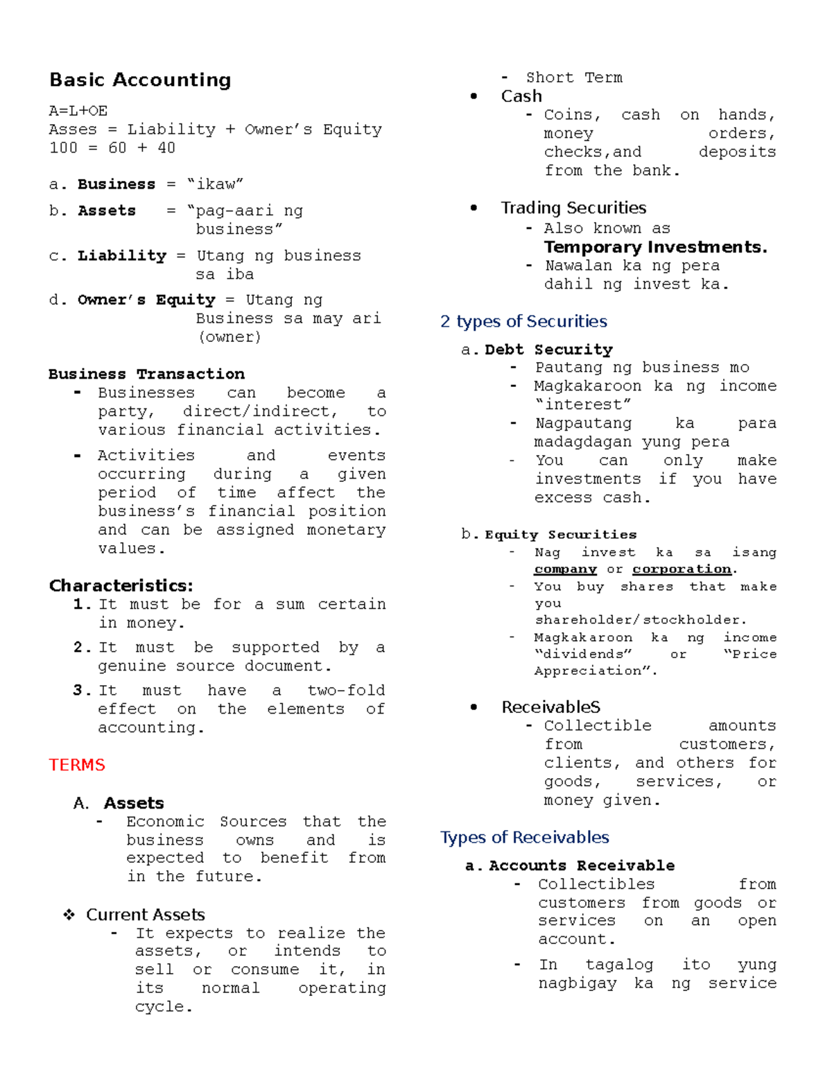 Basic Accounting Terms Overview (ACCT101) - Studocu