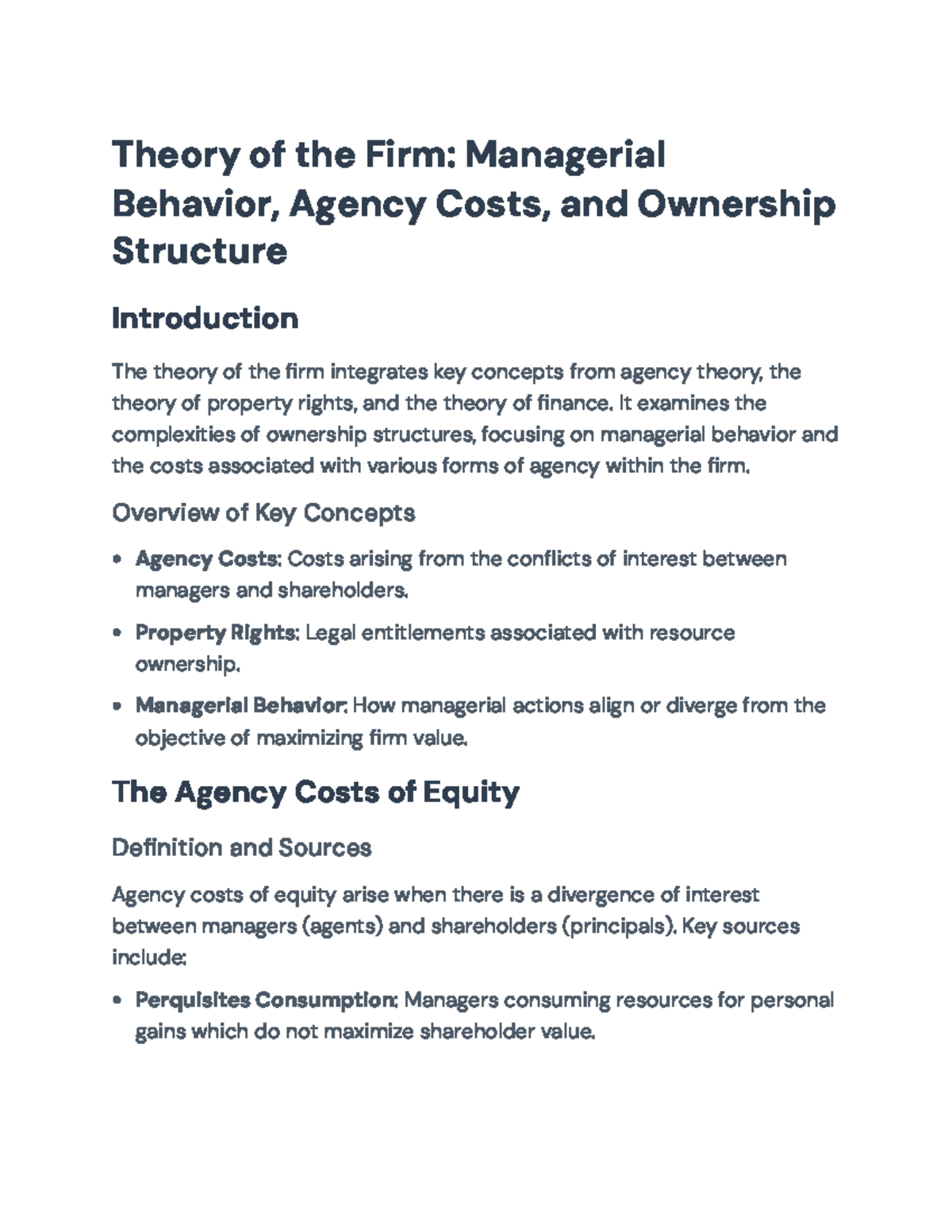 Theory of the Firm: Agency Costs, Managerial Behavior & Ownership ...