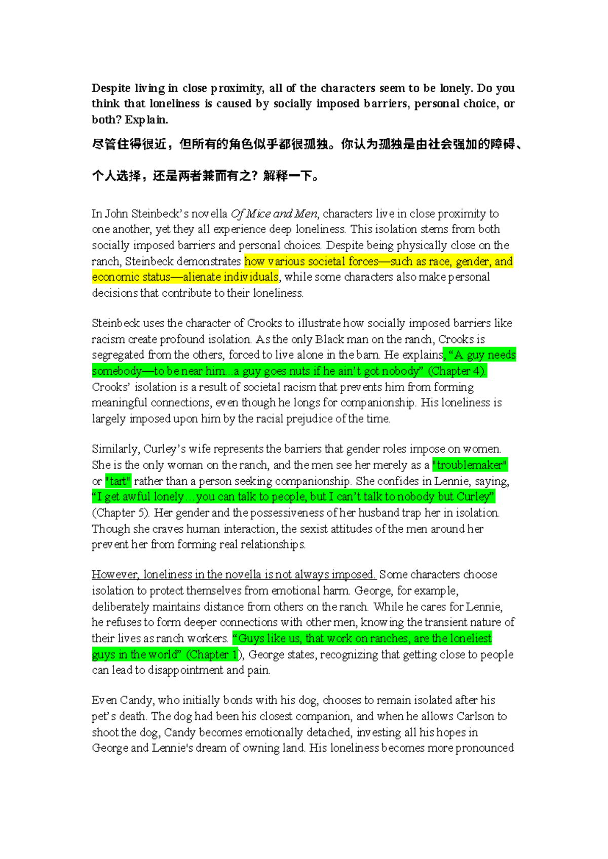 Lonelydocx - text response writing idea of mice and man - Despite ...